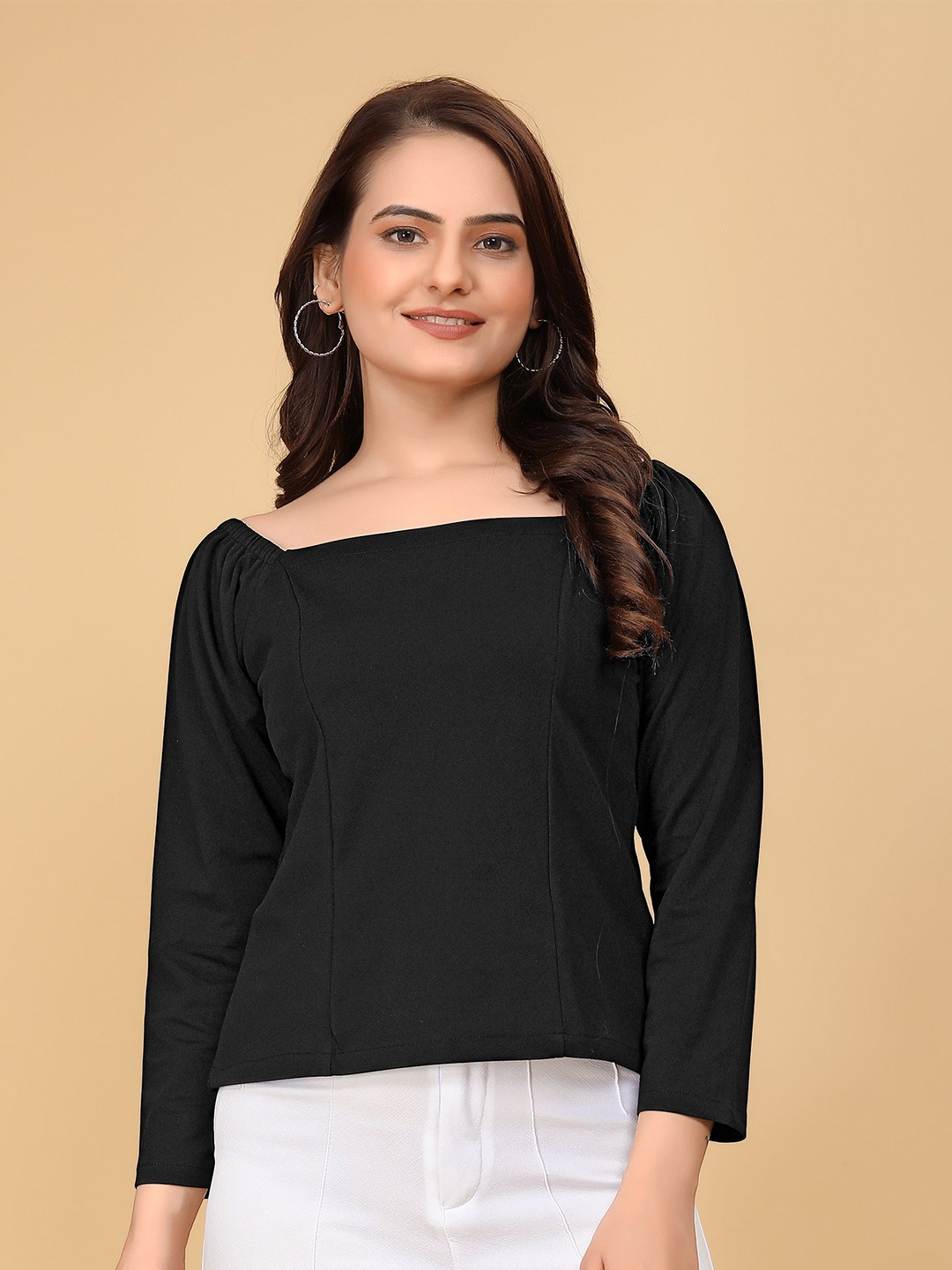

Milastru Women Solid Square Neck Top, Black