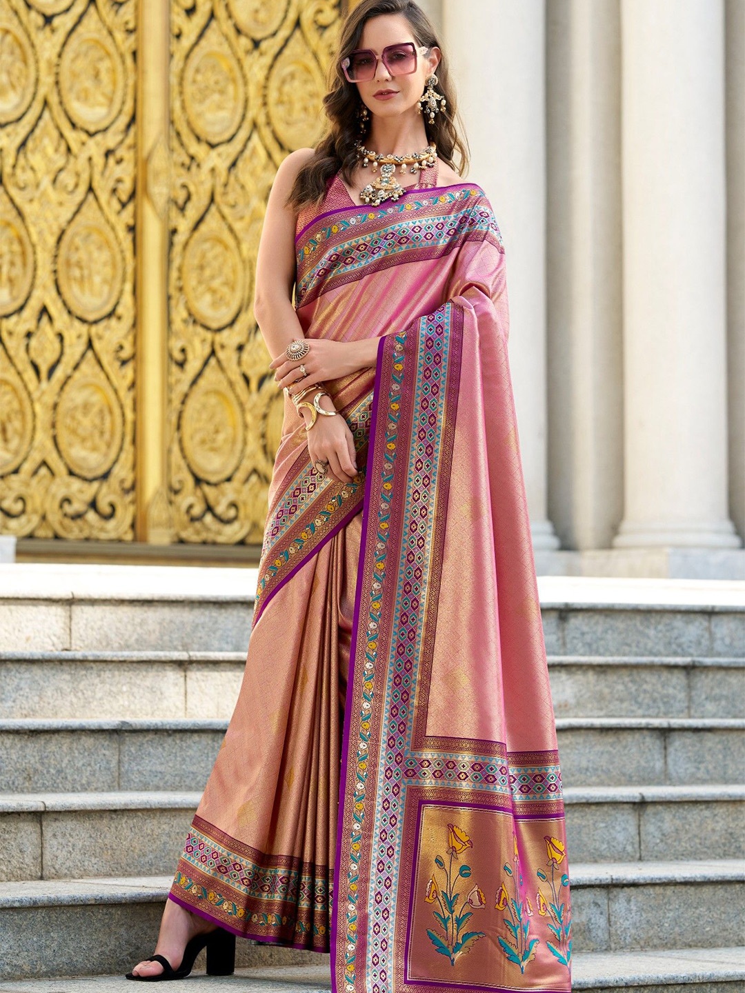 

MySilkLove Nation Pink Tissue Handloom Saree