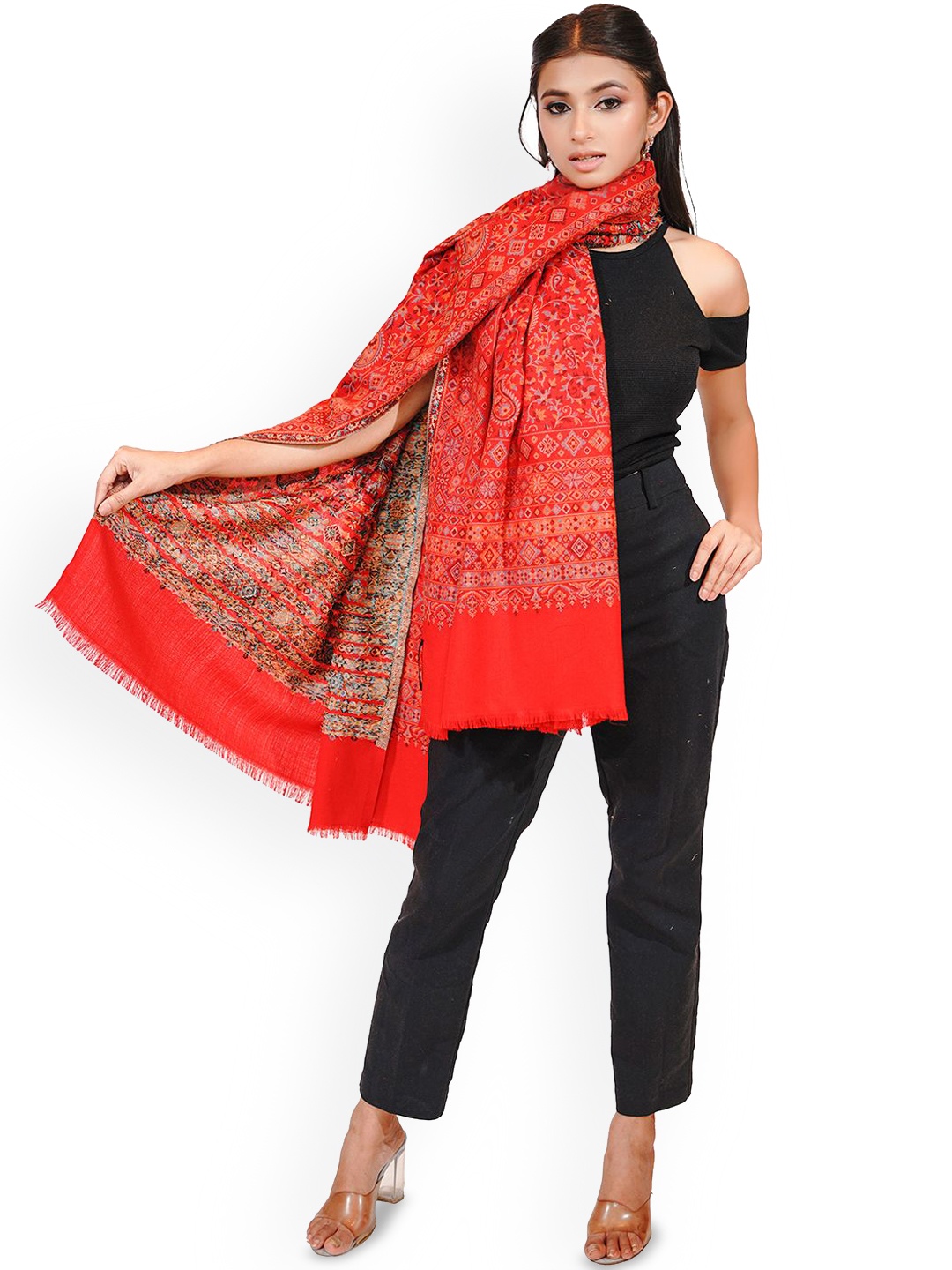 

PASHMAL INDIA PRIVATE LIMITED Paisley Woven Design Woollen Shawl, Red