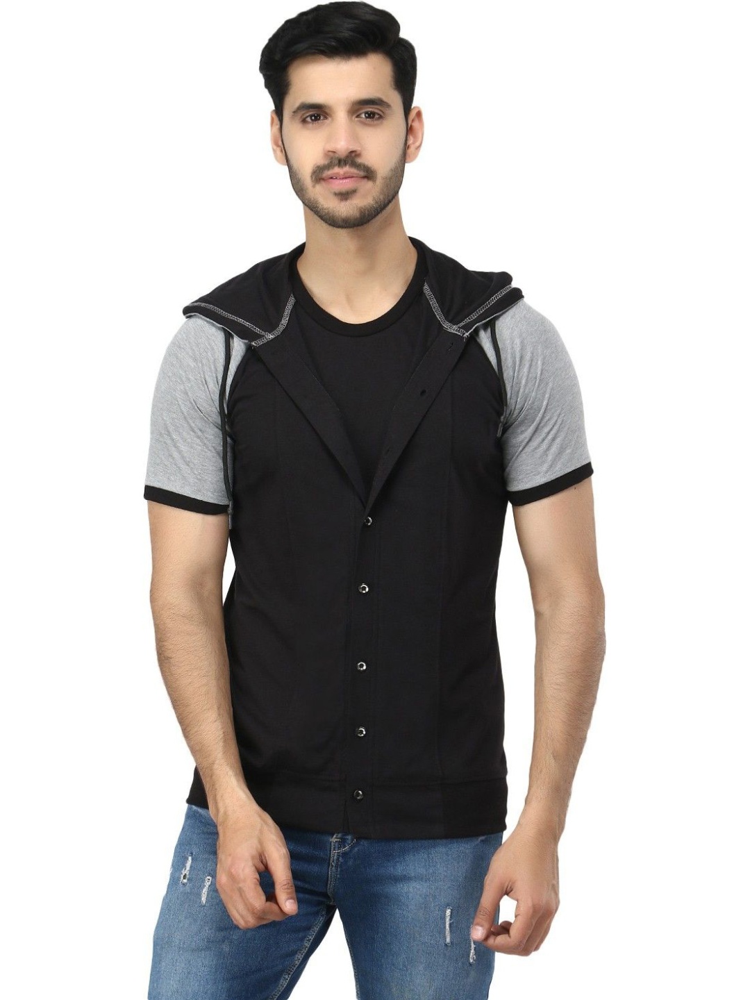 

Black Collection Men Colourblocked Hooded T-shirt