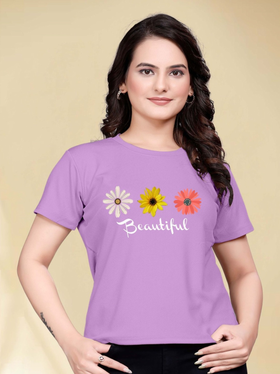 

Moda Rapido Women Printed Round Neck Tshirt, Purple