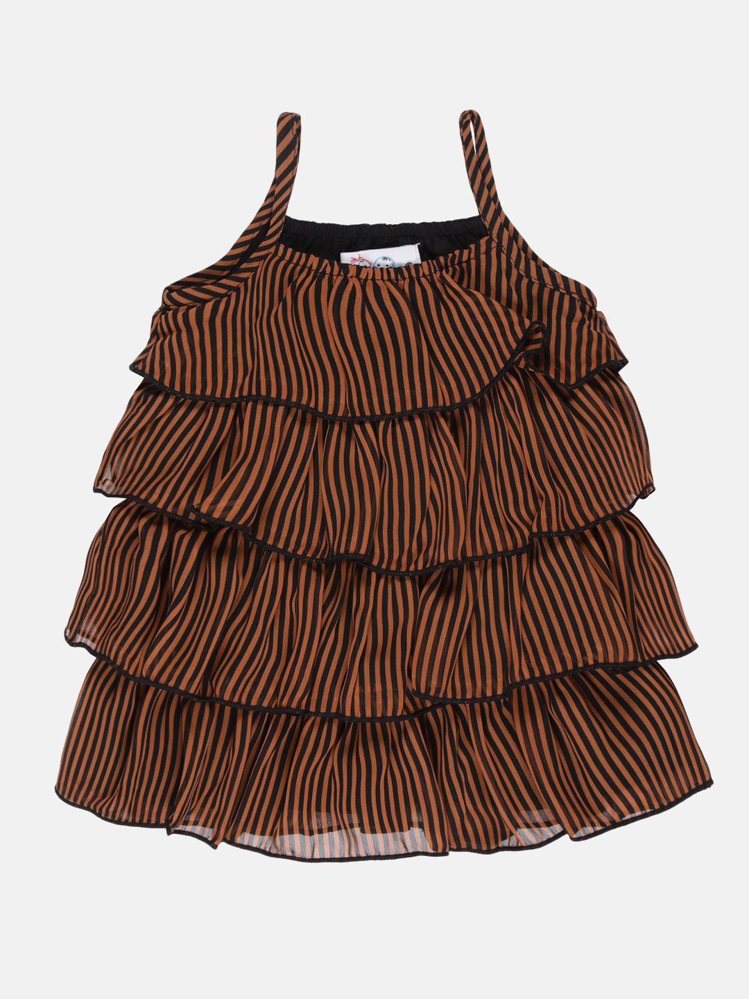 

YOUNG BIRDS Girls Striped Shoulder Straps A-Line Dress, Brown