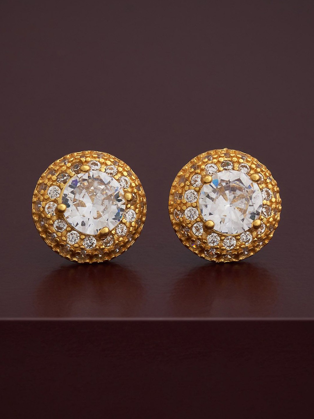 

Kushal's Fashion Jewellery 92.5 Silver Gold-Plated Zircon Studded Studs Earrings
