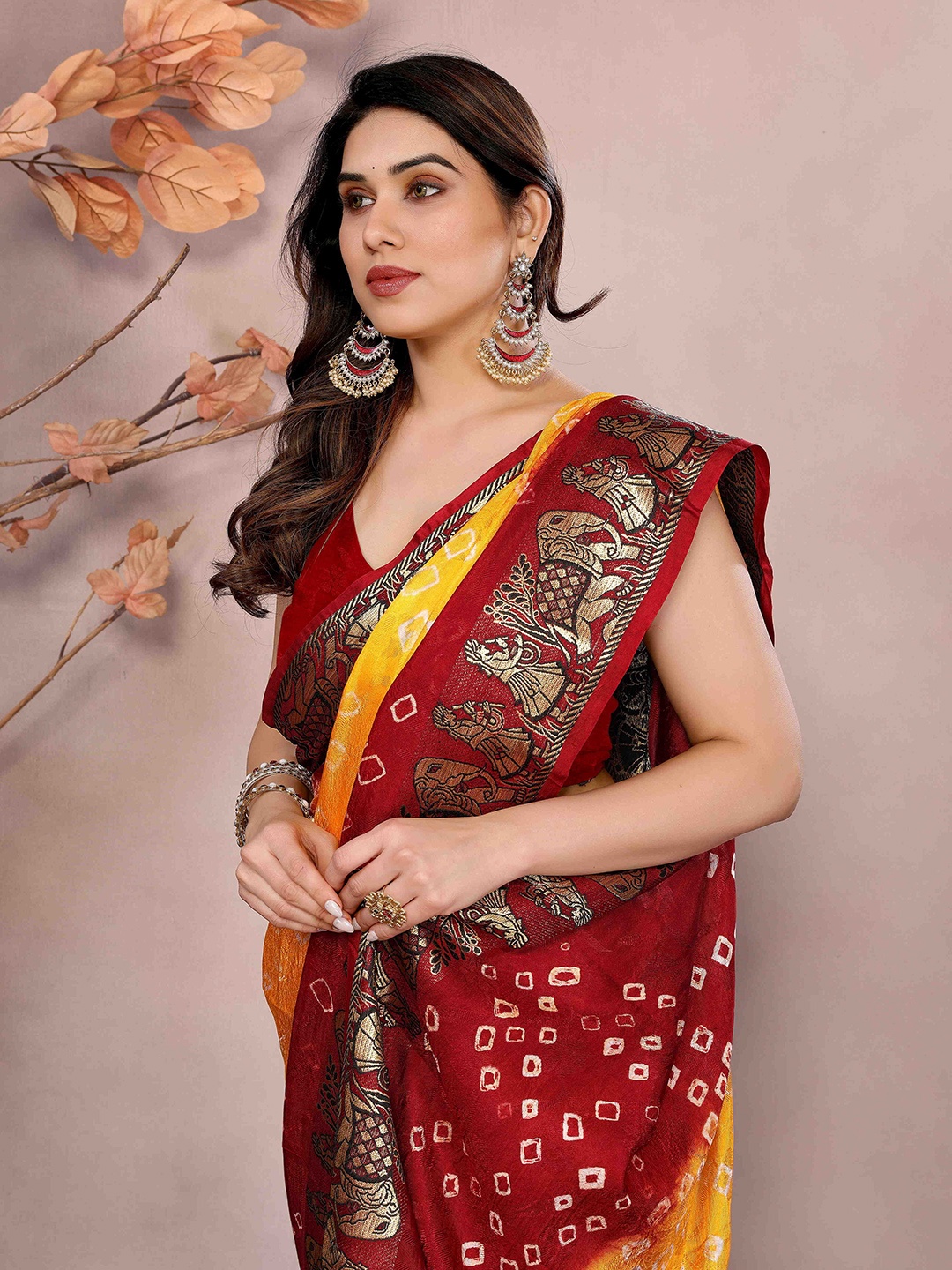 

Bandhanivilla Bandhani Printed Bandhani Saree, Yellow