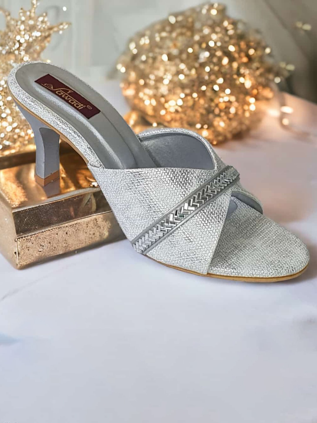 

SAWADI Embellished Kitten Mules, Silver