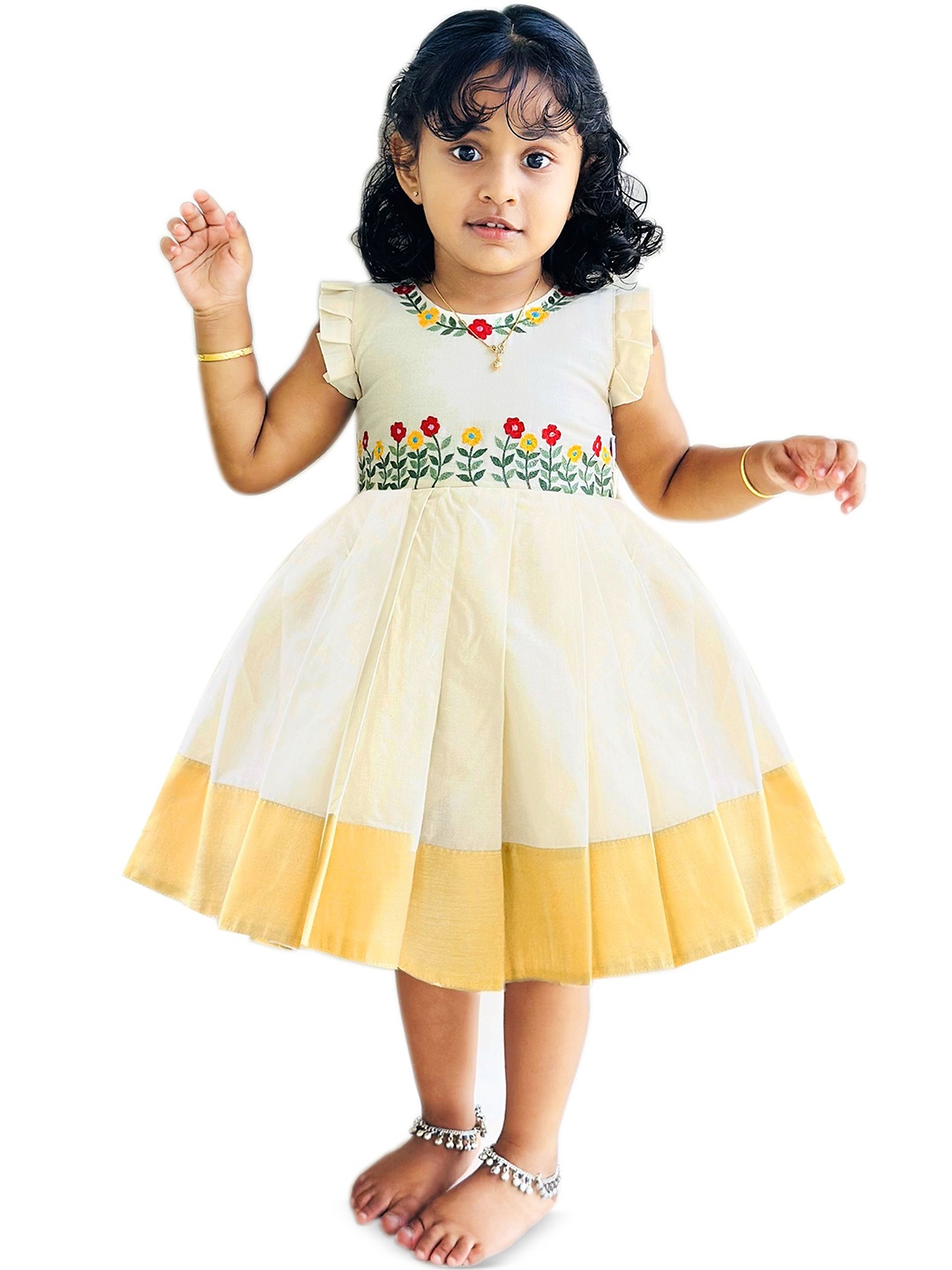 

STANWELLS KIDS Girls Fit & Flare Ethnic Dresses, Cream
