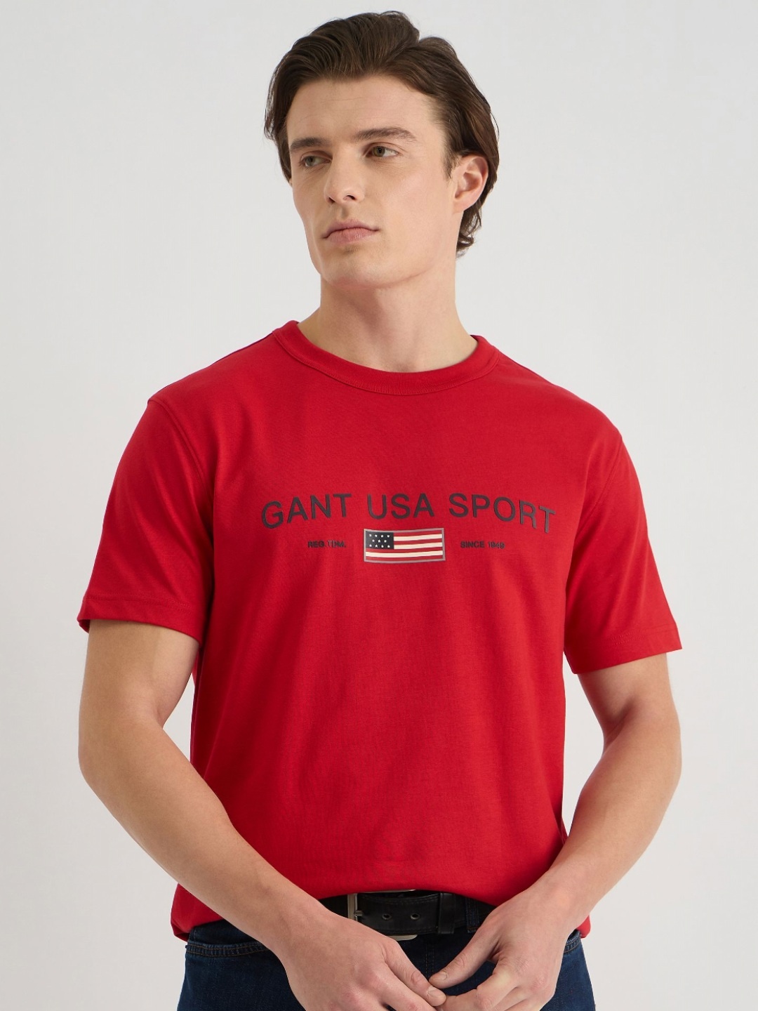 

GANT Men Typography Printed Round Neck Cotton T-shirt, Red