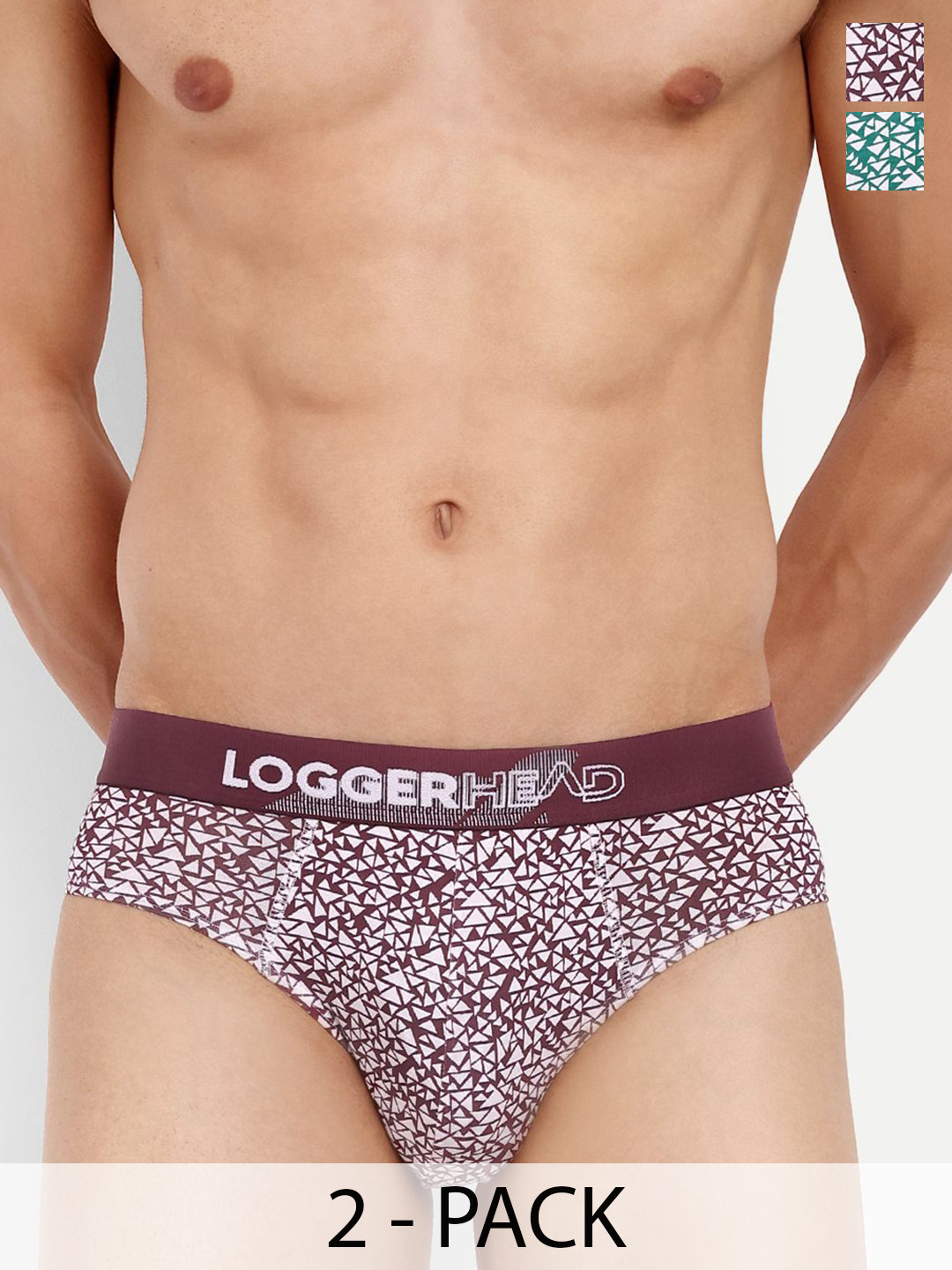 

LOGGERHEAD Pack Of 2 Printed Cotton Hipster Briefs LHPB006-Wine-Pista, Red