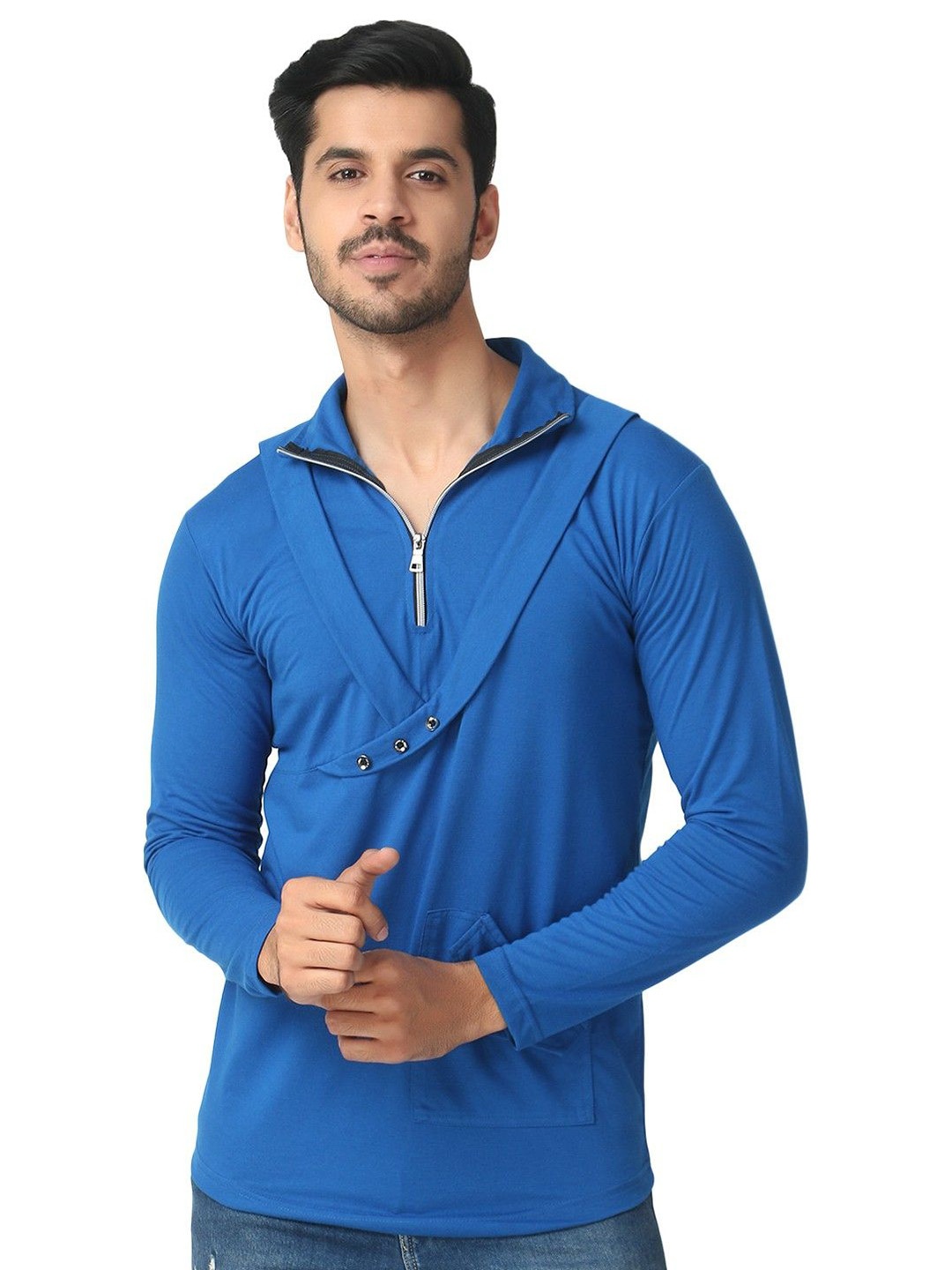 

Black Collection Men Solid High Neck Cotton T-shirt, Blue