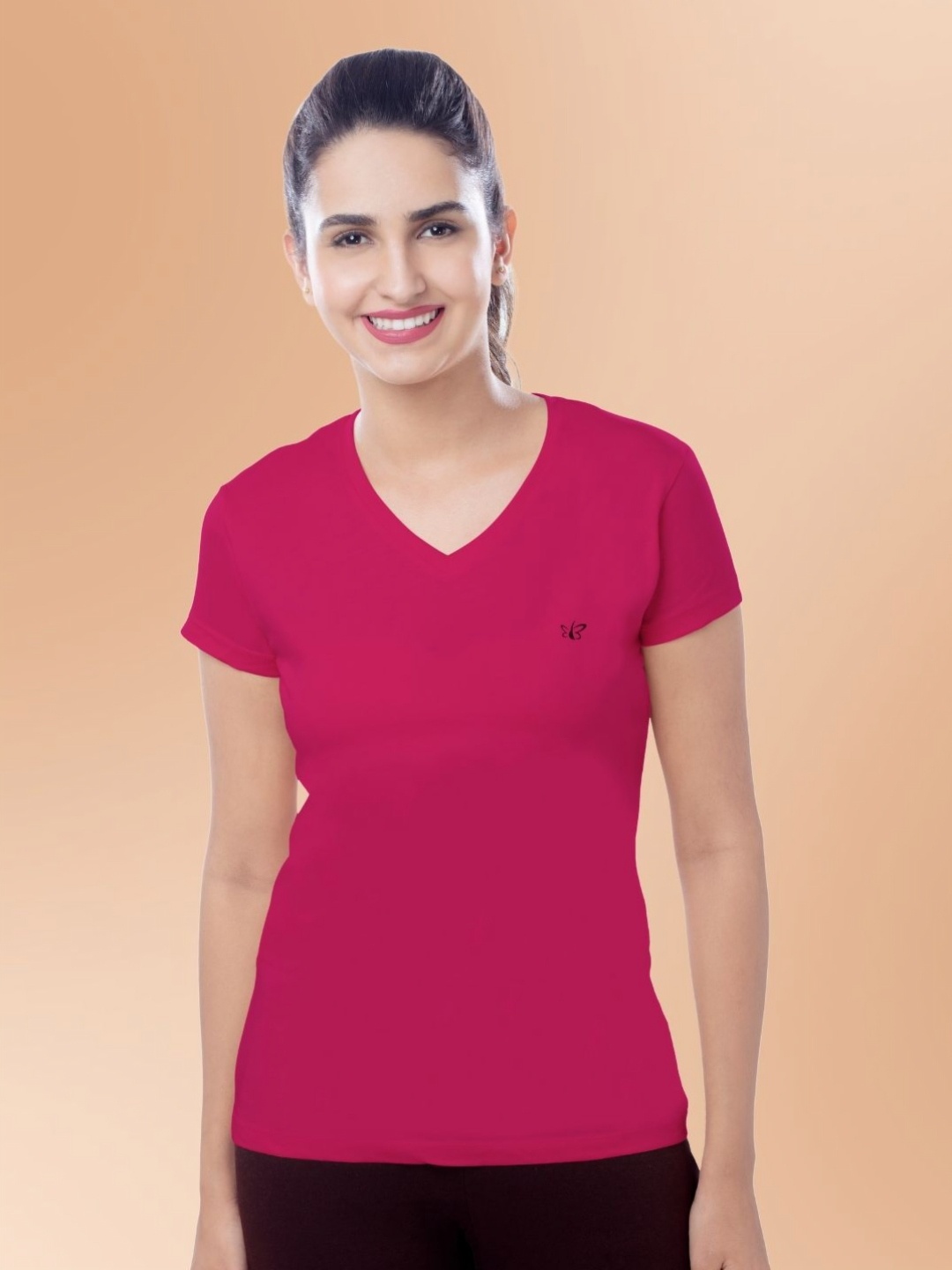 

BRIDA LADIES INNERWEAR Women Moisture Wicking Solid V-Neck Cotton T-shirt, Fuchsia