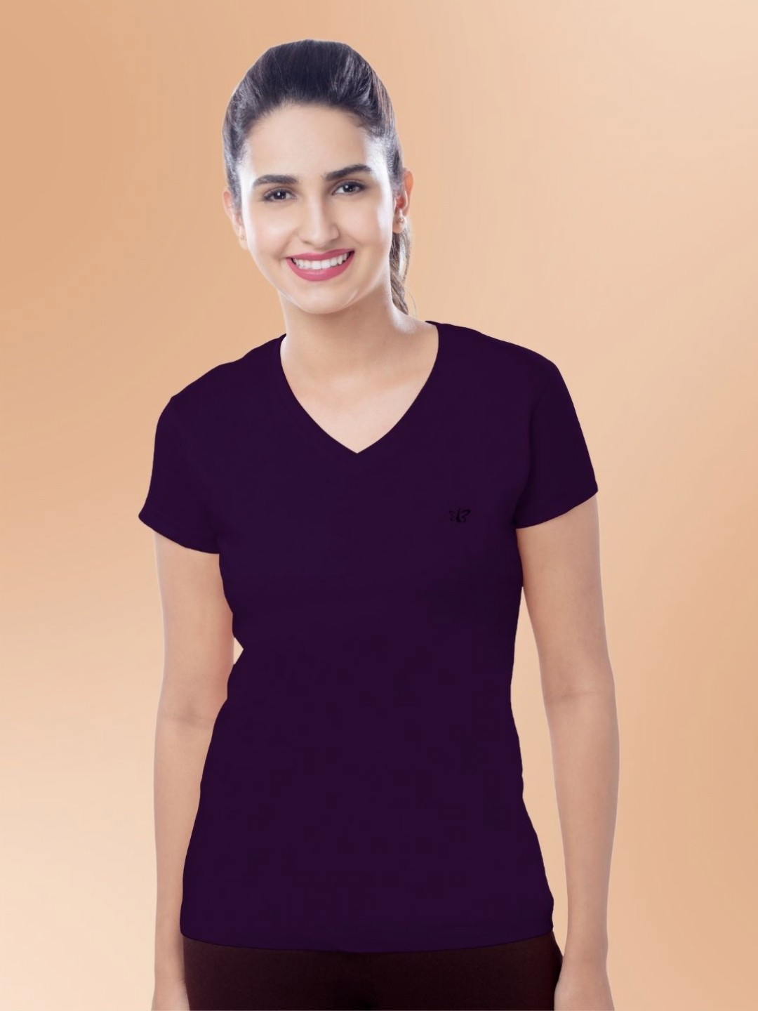 

BRIDA LADIES INNERWEAR Women Moisture Wicking Solid V-Neck Cotton T-shirt, Purple