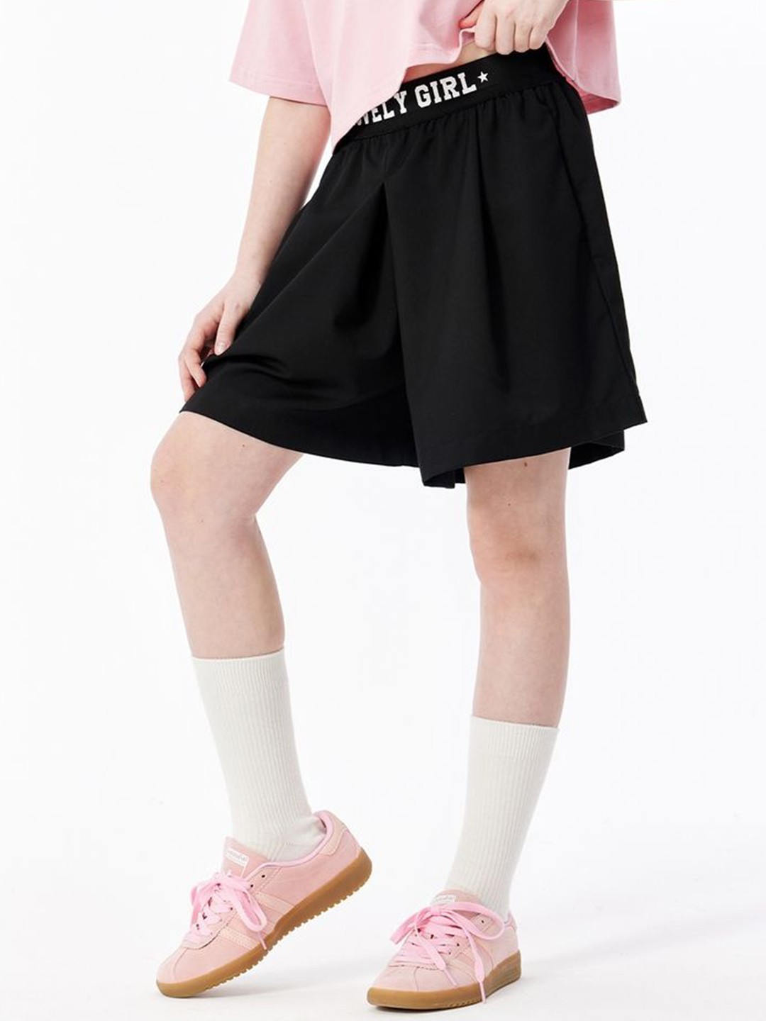 

LULU & SKY Girls Relaxed Fit High-Rise Sports Shorts, Black