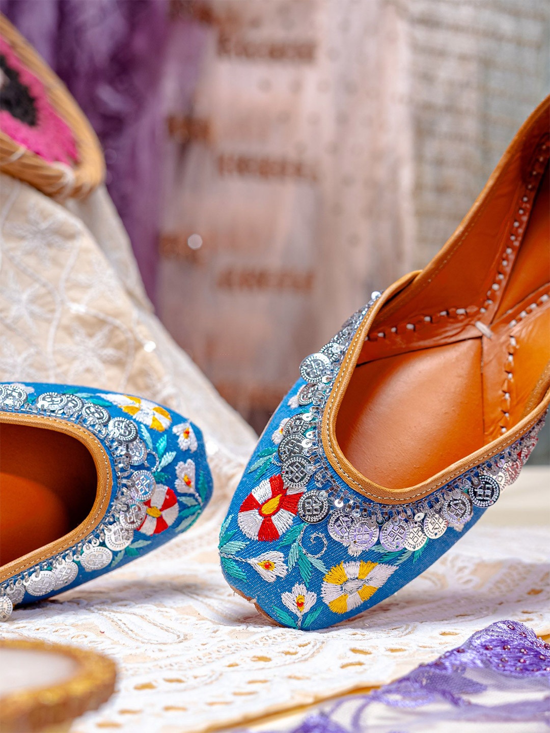 

NR By Nidhi Rathi Women Embroidered Mojaris Flats, Blue