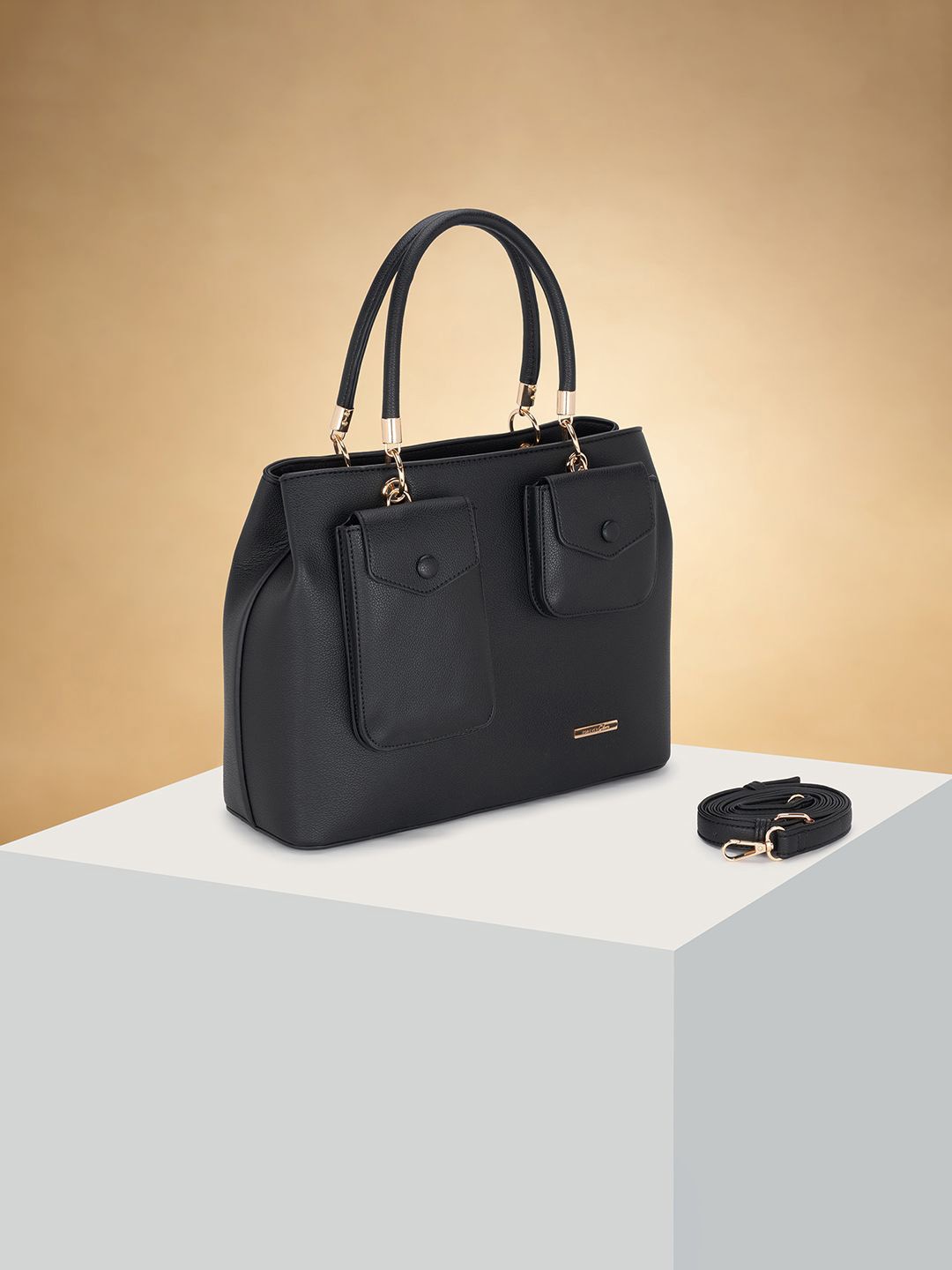 

Forever Glam by Pantaloons Women Textured Structured Handheld Bag, Black