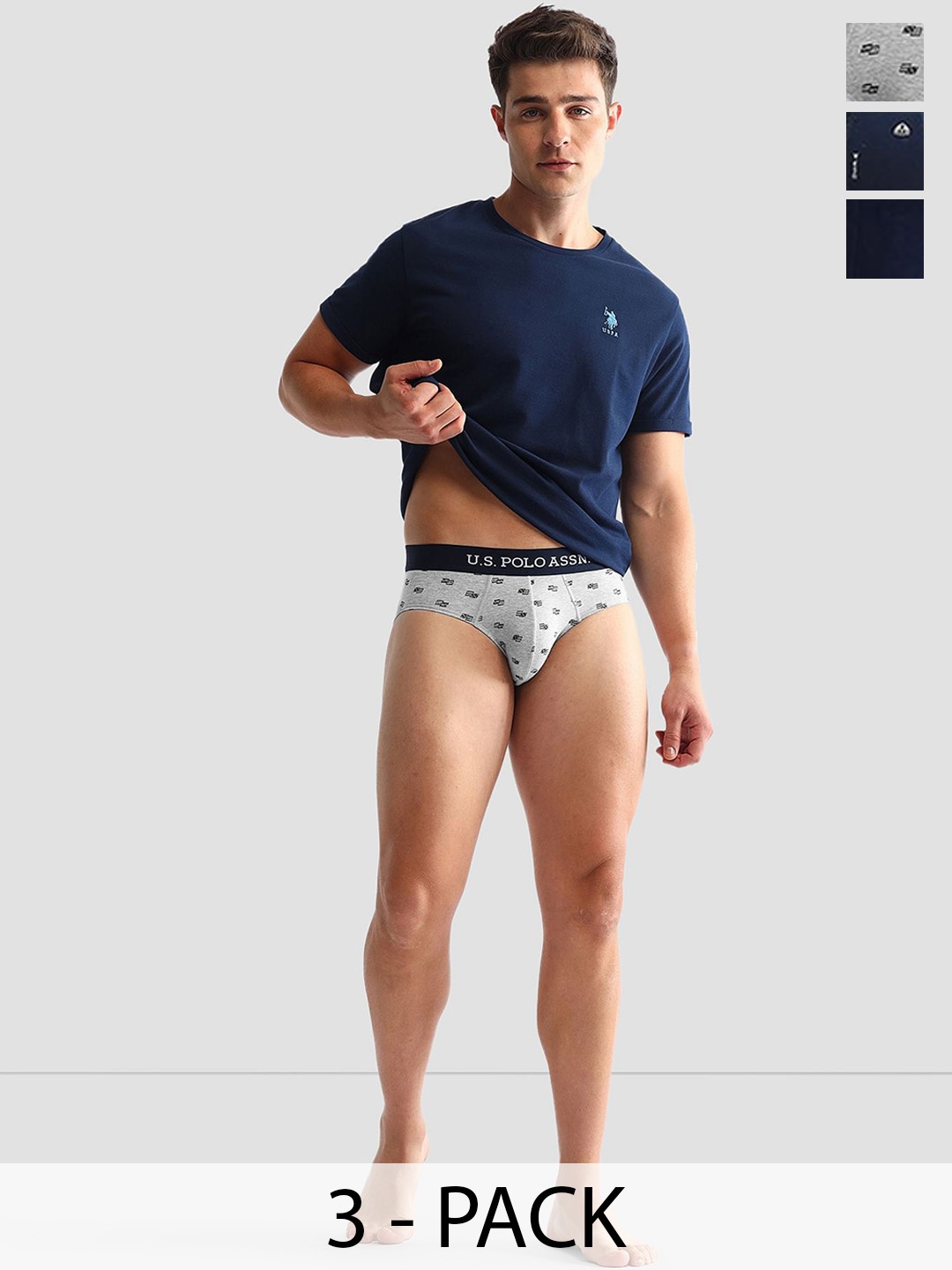 

U.S. Polo Assn. Pack Of 3 Anti Microbial Mid Rise Briefs - OEB14-NGN-P3, Navy blue