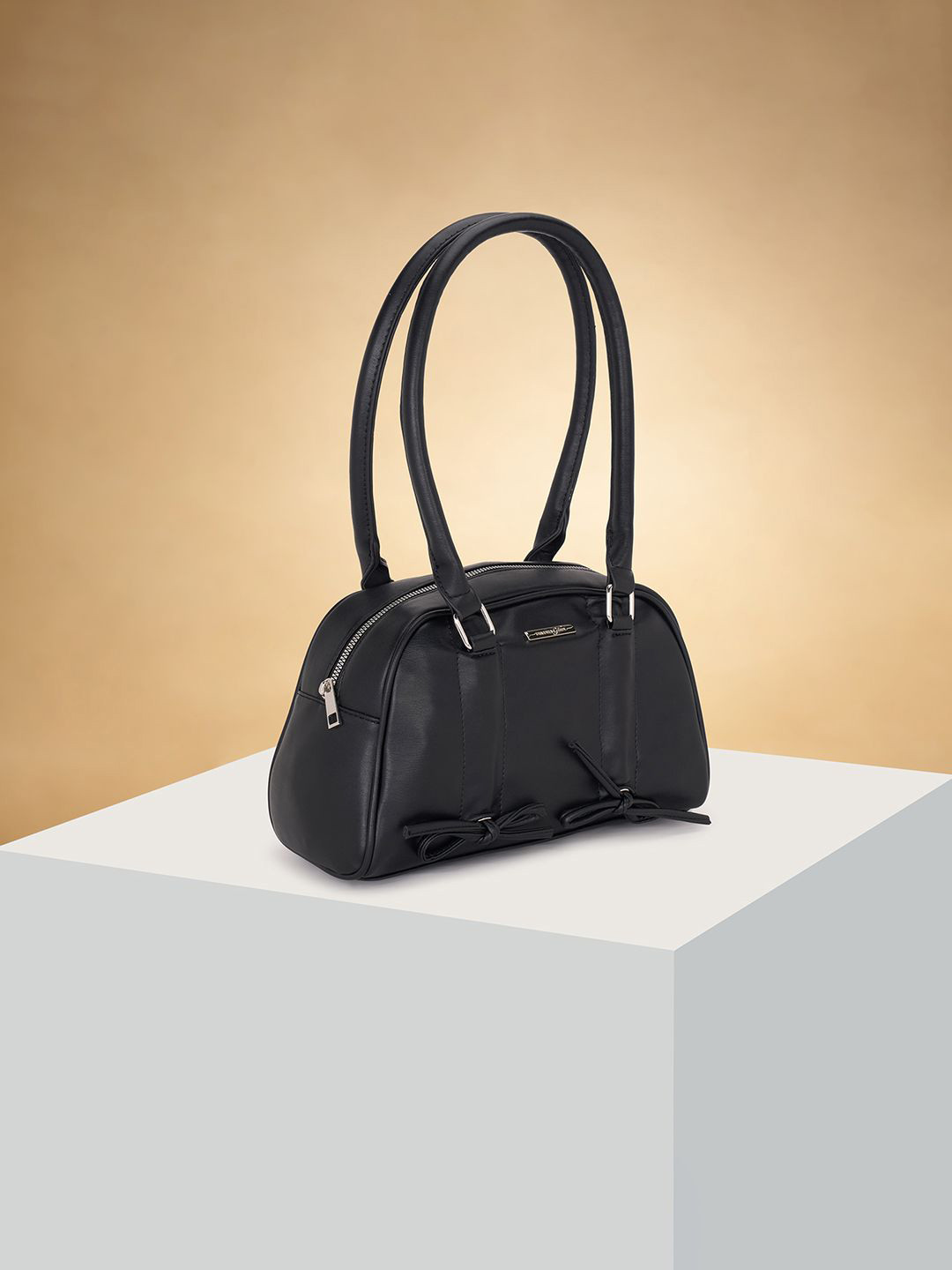 

Forever Glam by Pantaloons Women Solid Structured Handheld Bag, Black