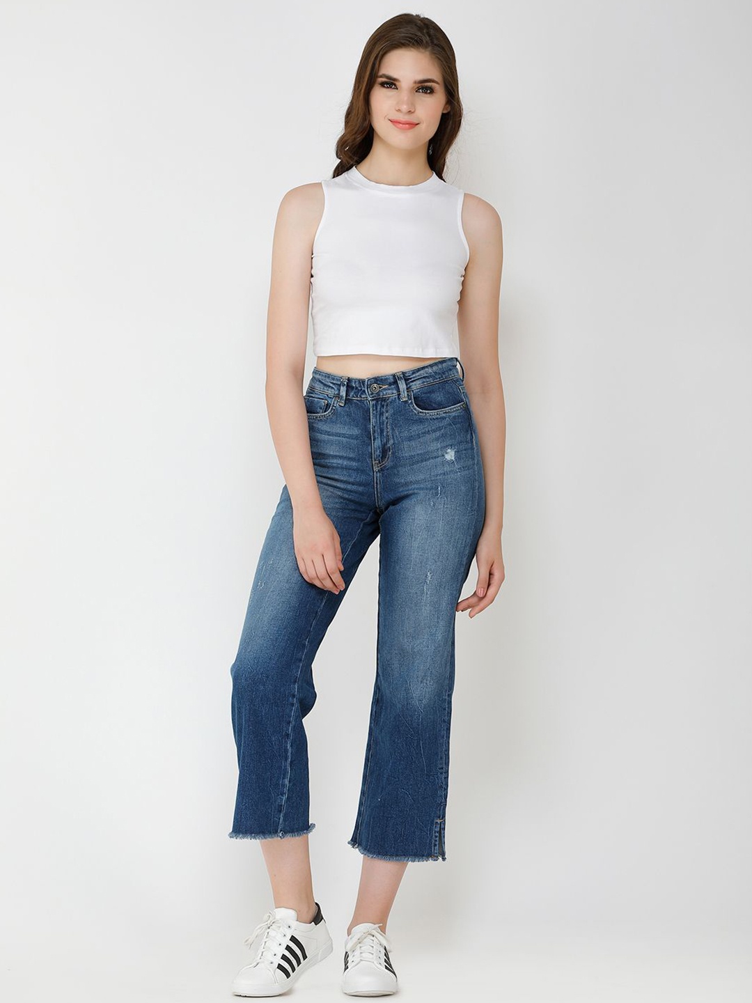 

Moda Rapido Women Round Neck Sleeveless Crop Top, White