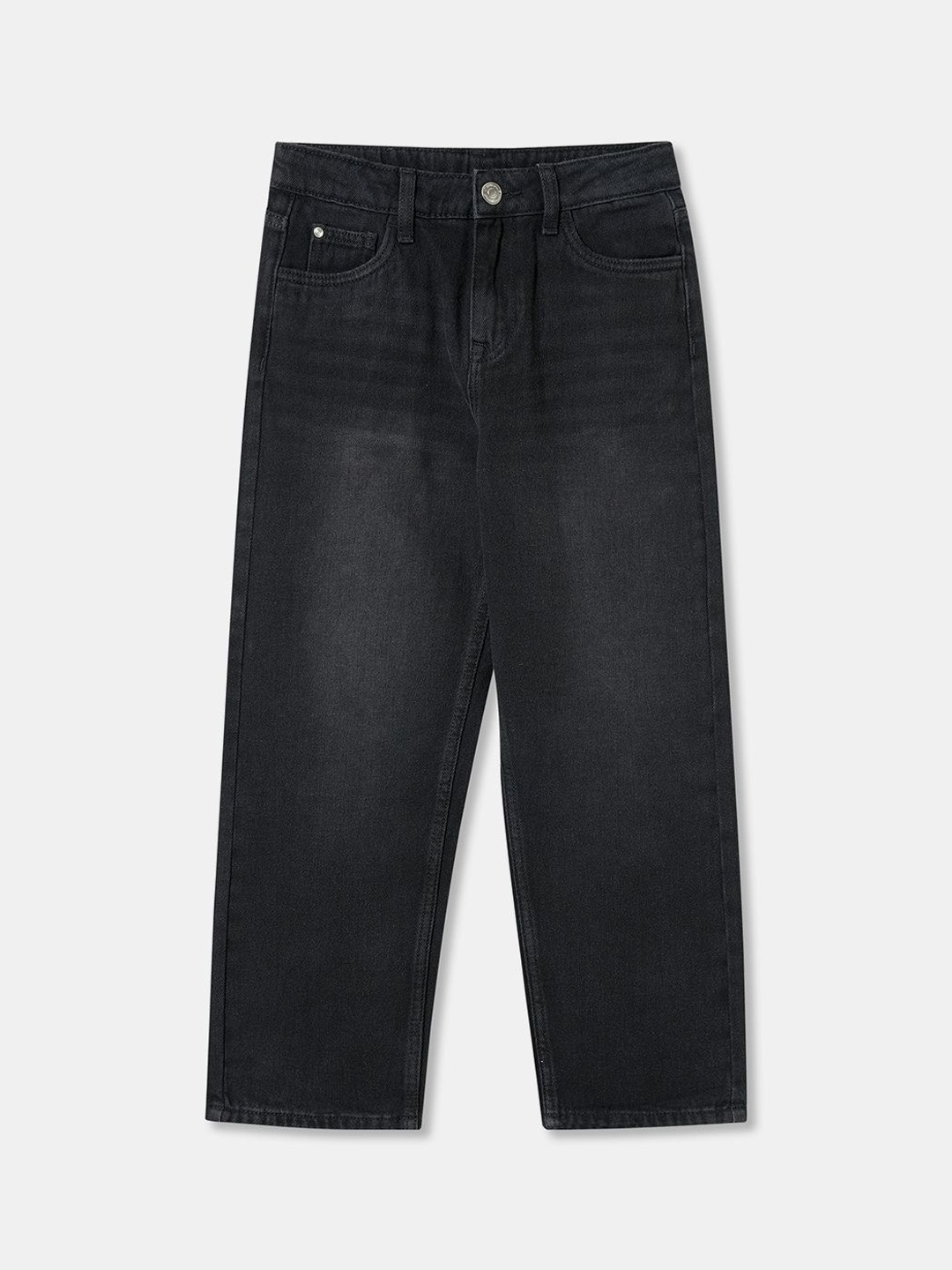 

R&B Boys Cotton Relaxed Fit Light Fade Jeans, Black