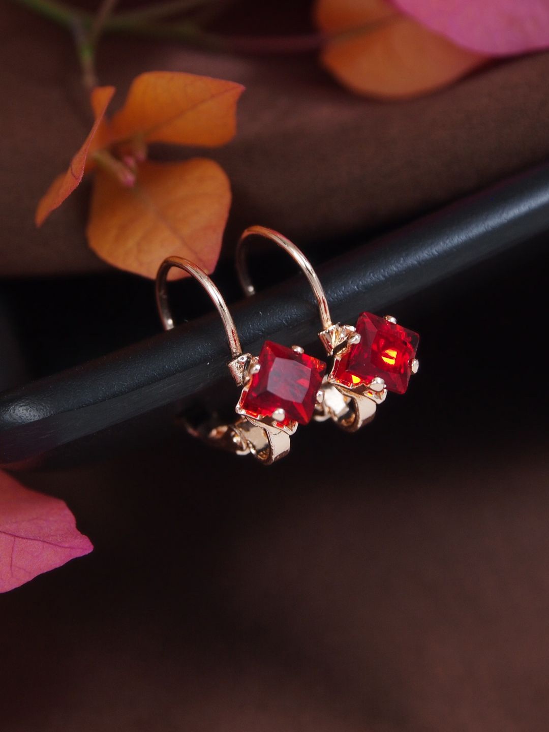 

I Jewels Rose Gold-Plated Artificial Stones Studded Square Shaped Drop Earrings