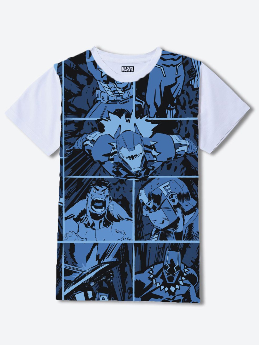 

Wear Your Mind Boys Marvel Graphic Printed Round Neck Regular Fit Cotton T-shirt, White