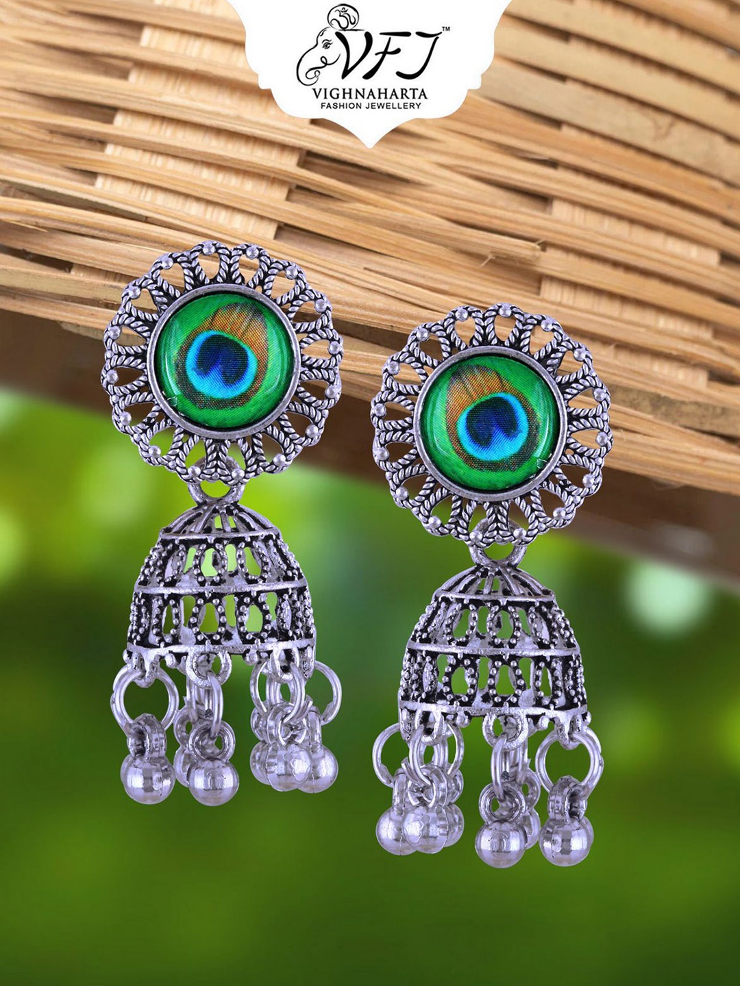 

Anouk Rhodium-Plated Dome Shaped Oxidised Jhumkas, Silver