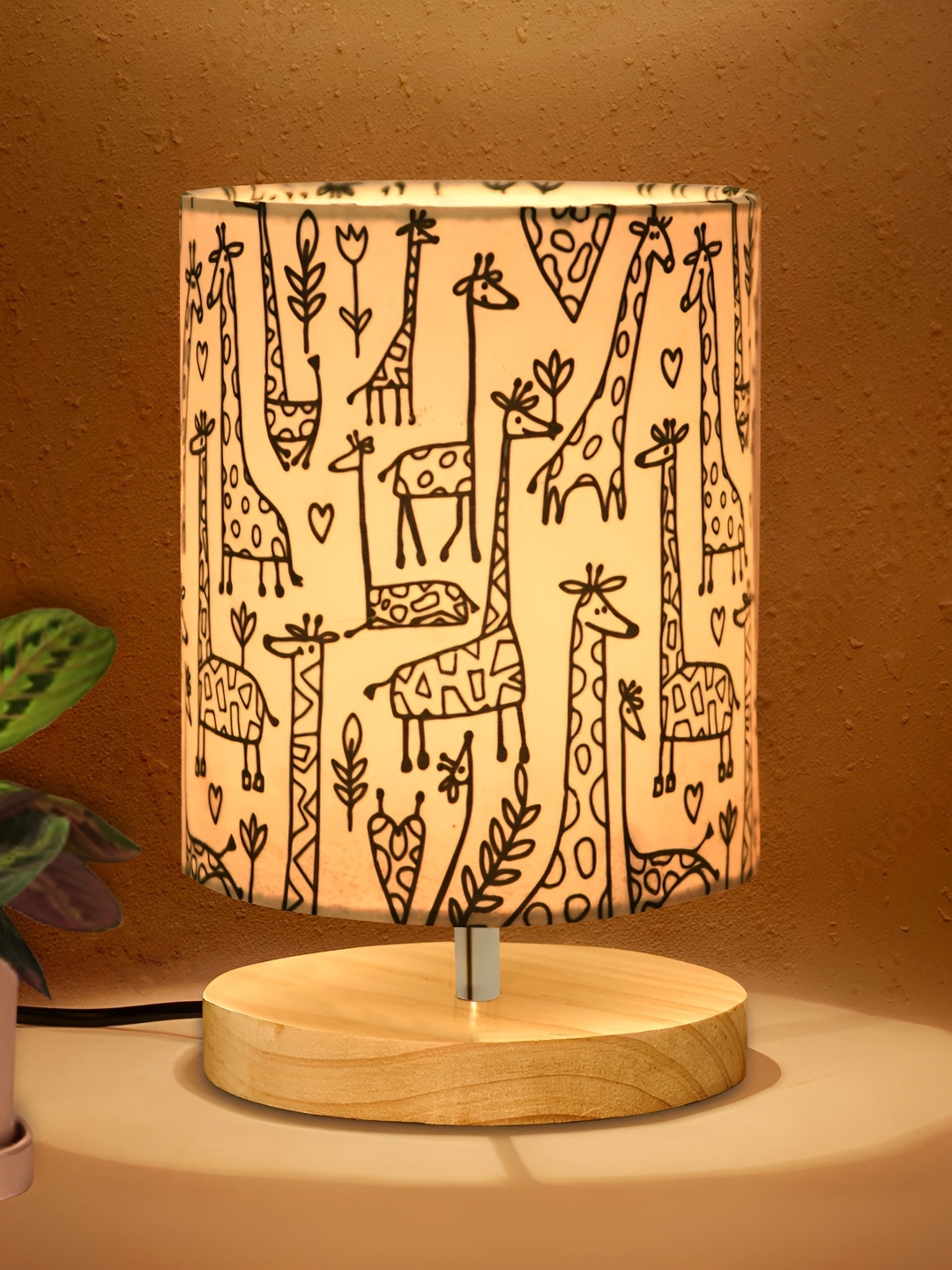 

Homesake Pine Yellow and Blue Printed Wooden Cylindrical Shaped Table Lamp