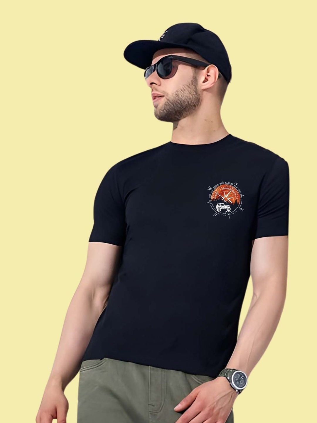 

THE BEETEL HOUSE Men Drop-Shoulder Sleeves T-shirt, Black