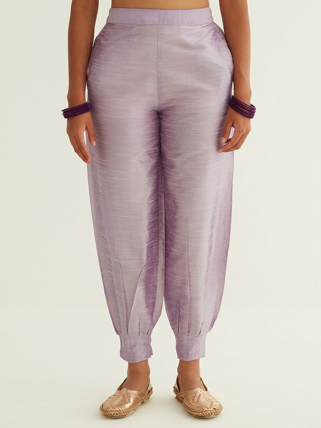 

Abhishti Women Pleated hem pants in Dupion Art Silk, Purple