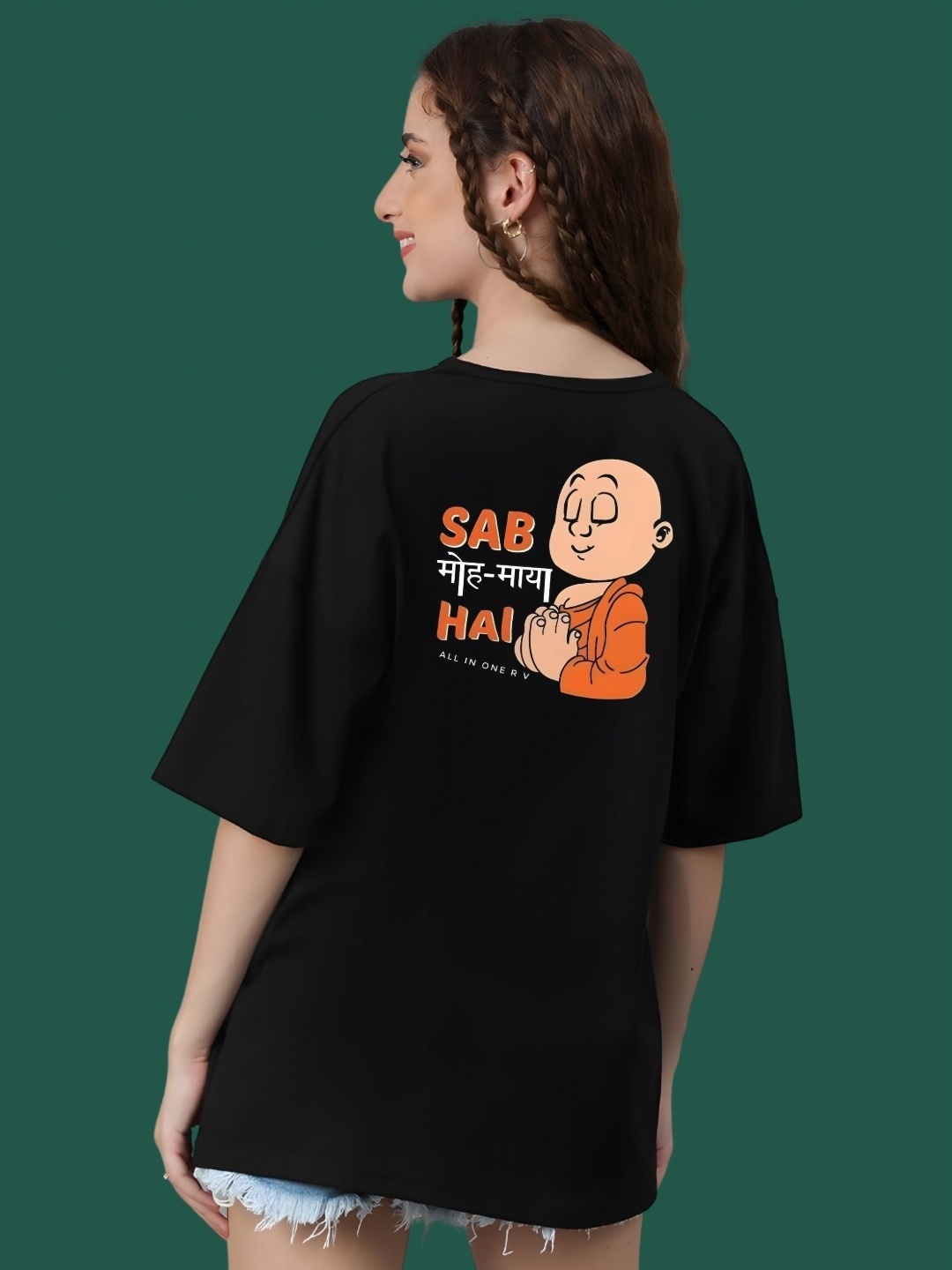 

DressBerry Women Graphic Printed Round Neck Cotton Oversized T-shirt, Black