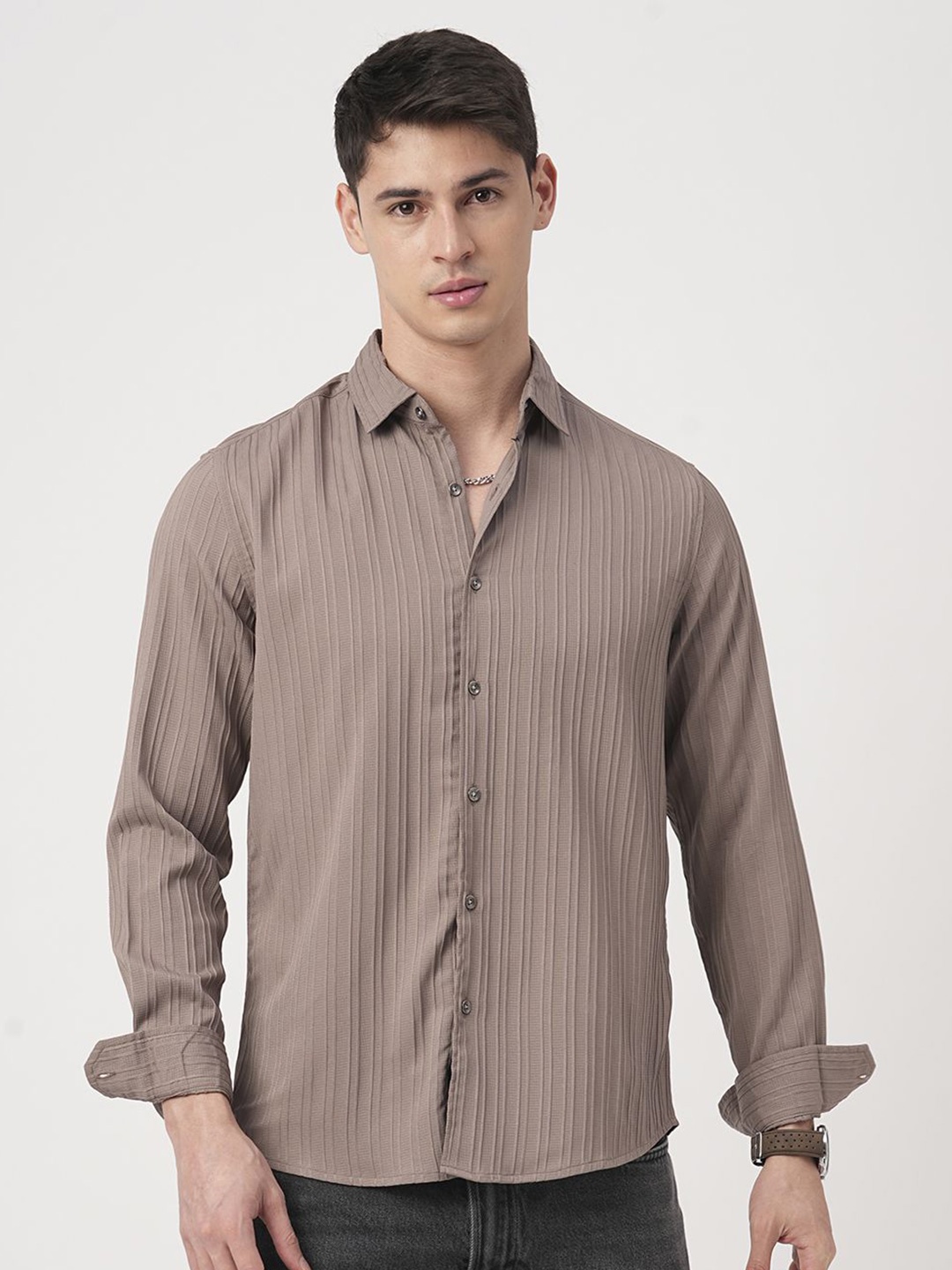 

VASTRADO Men Classic Slim Fit Opaque Casual Shirt, Brown