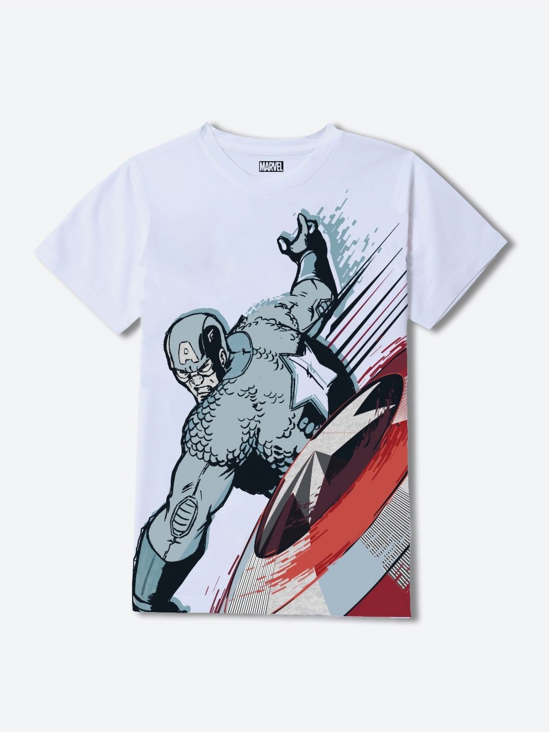 

Wear Your Mind Boys Captain America Graphic Printed Round Neck Regular Fit Cotton T-shirt, White