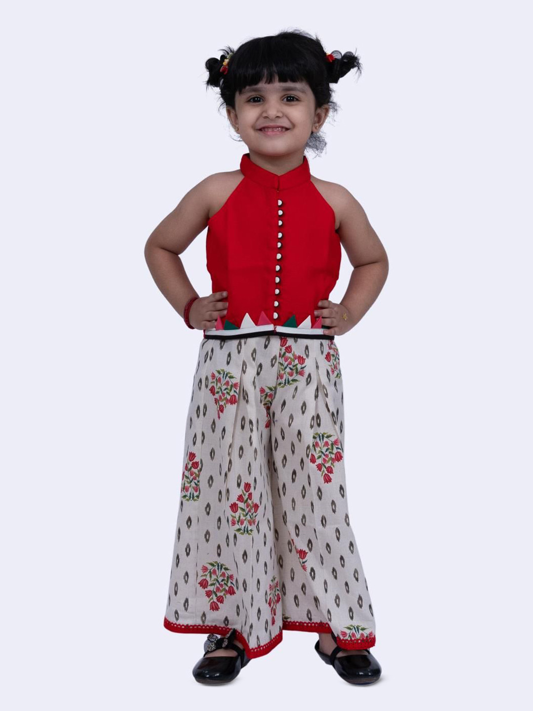 

Twisha Girls Mandarin Collar Top With Palazzos, Red