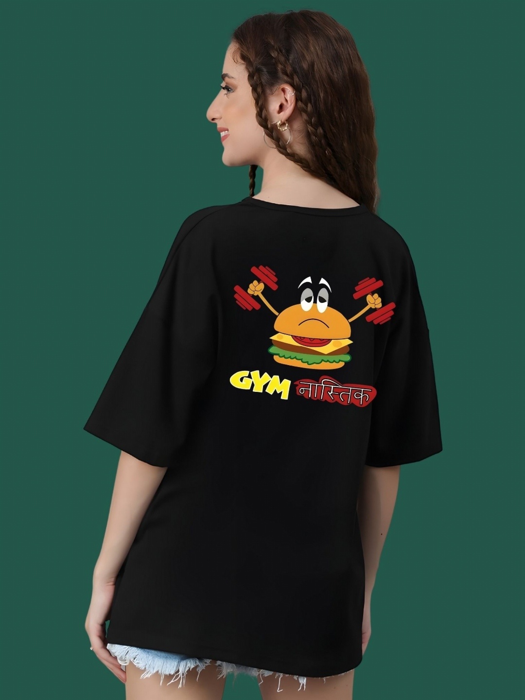 

DressBerry Women Graphic Printed Round Neck Cotton Oversized T-shirt, Black