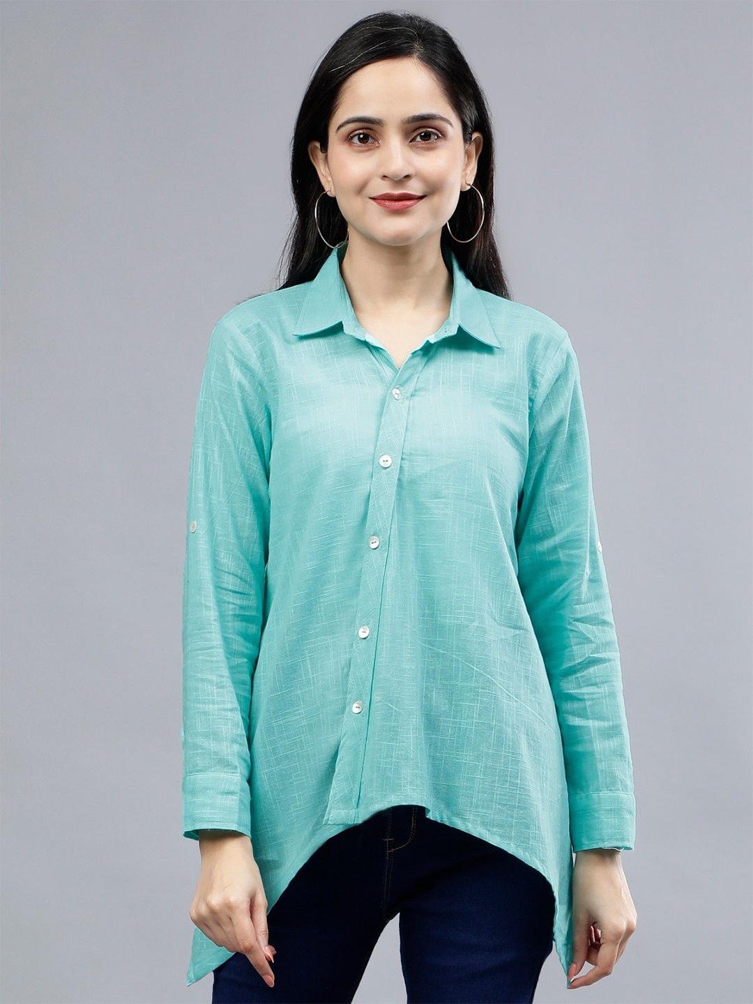 

EARTHY TWEENS Stylized Placket Collar Top Blue