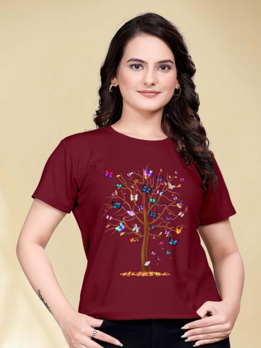 

Moda Rapido Women Graphic Printed Round Neck Cotton T-shirt, Maroon