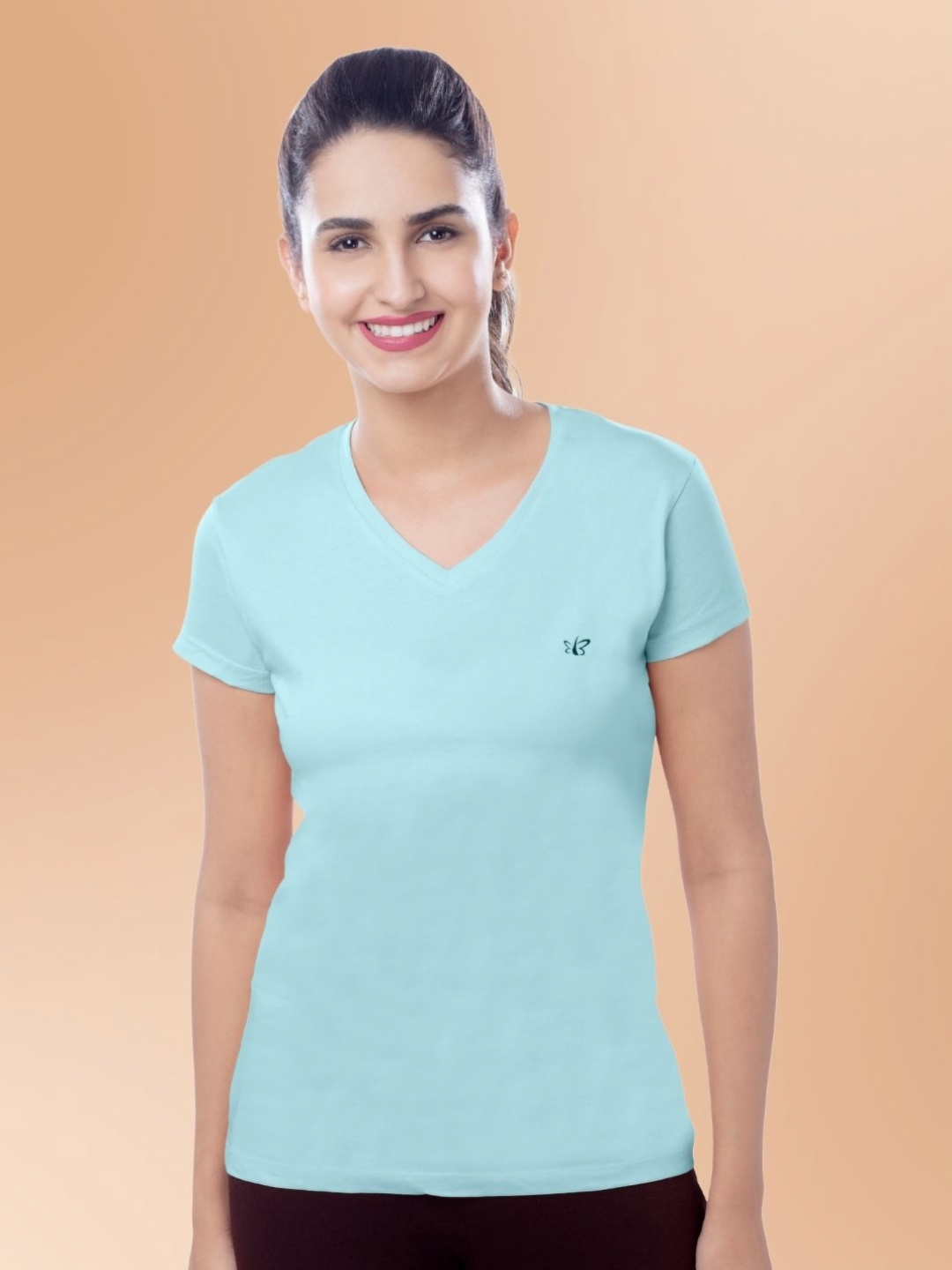 

BRIDA LADIES INNERWEAR Women Moisture Wicking Solid V-Neck Cotton T-shirt, Sea green