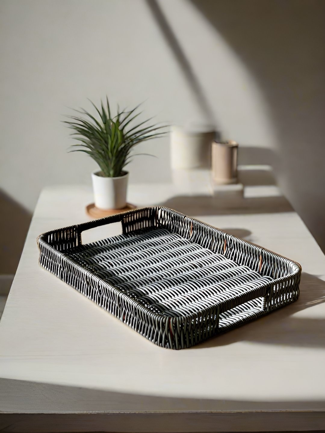 

Mason Home Grey Textured Boho Rattan Serving Tray