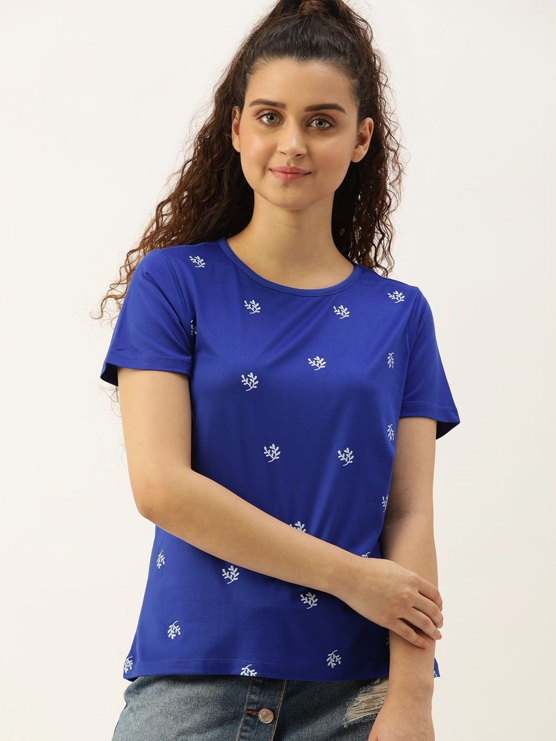 

DressBerry Women Floral Printed Round Neck T-shirt, Blue