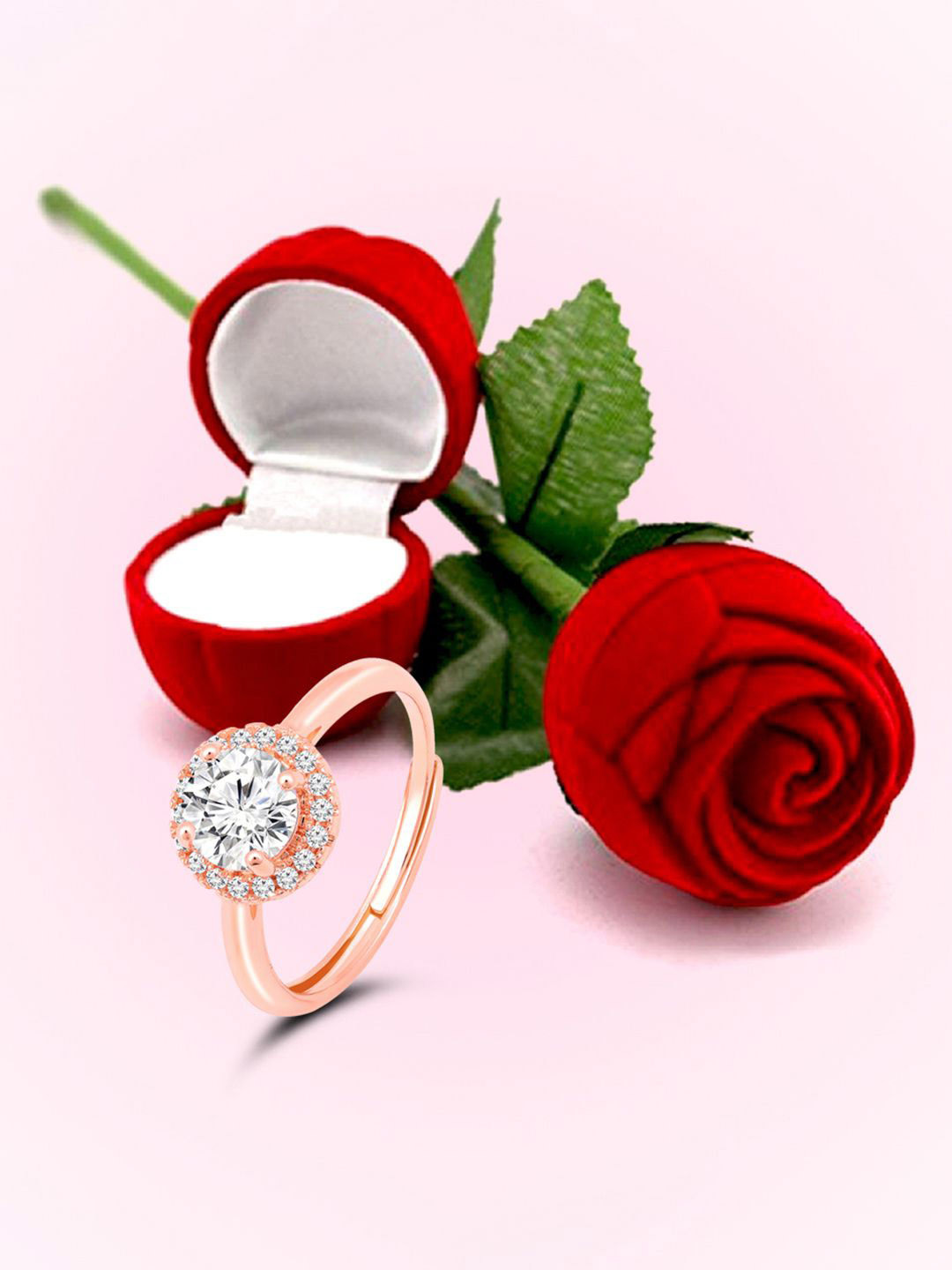 

Peora Rose Gold-Plated Cubic Zirconia Studded Finger Ring With Gift Box