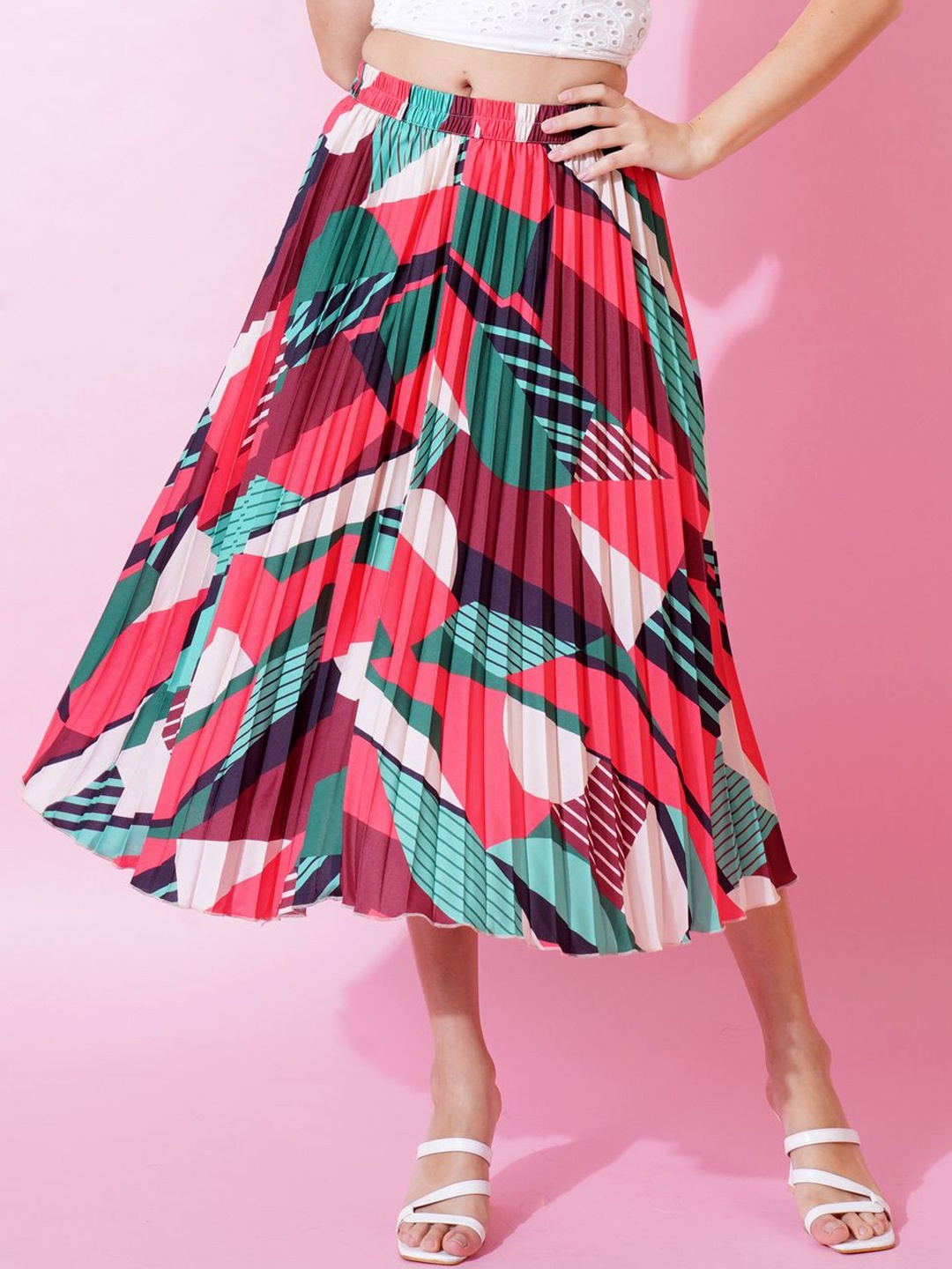 

ZWERLON Women Printed Pleated Midi Skirt, Red