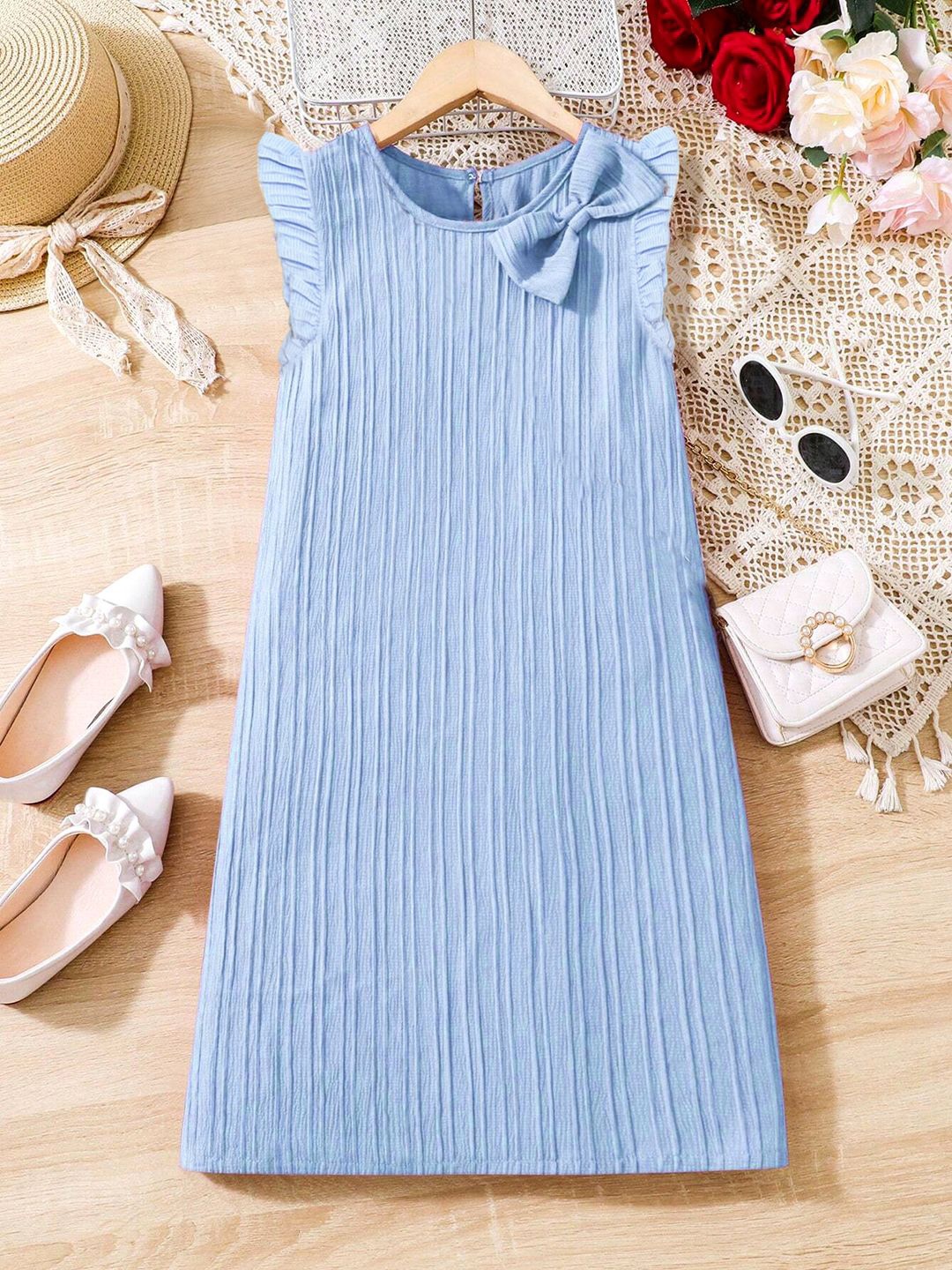 

YK Flutter Sleeve A-Line Dress, Blue