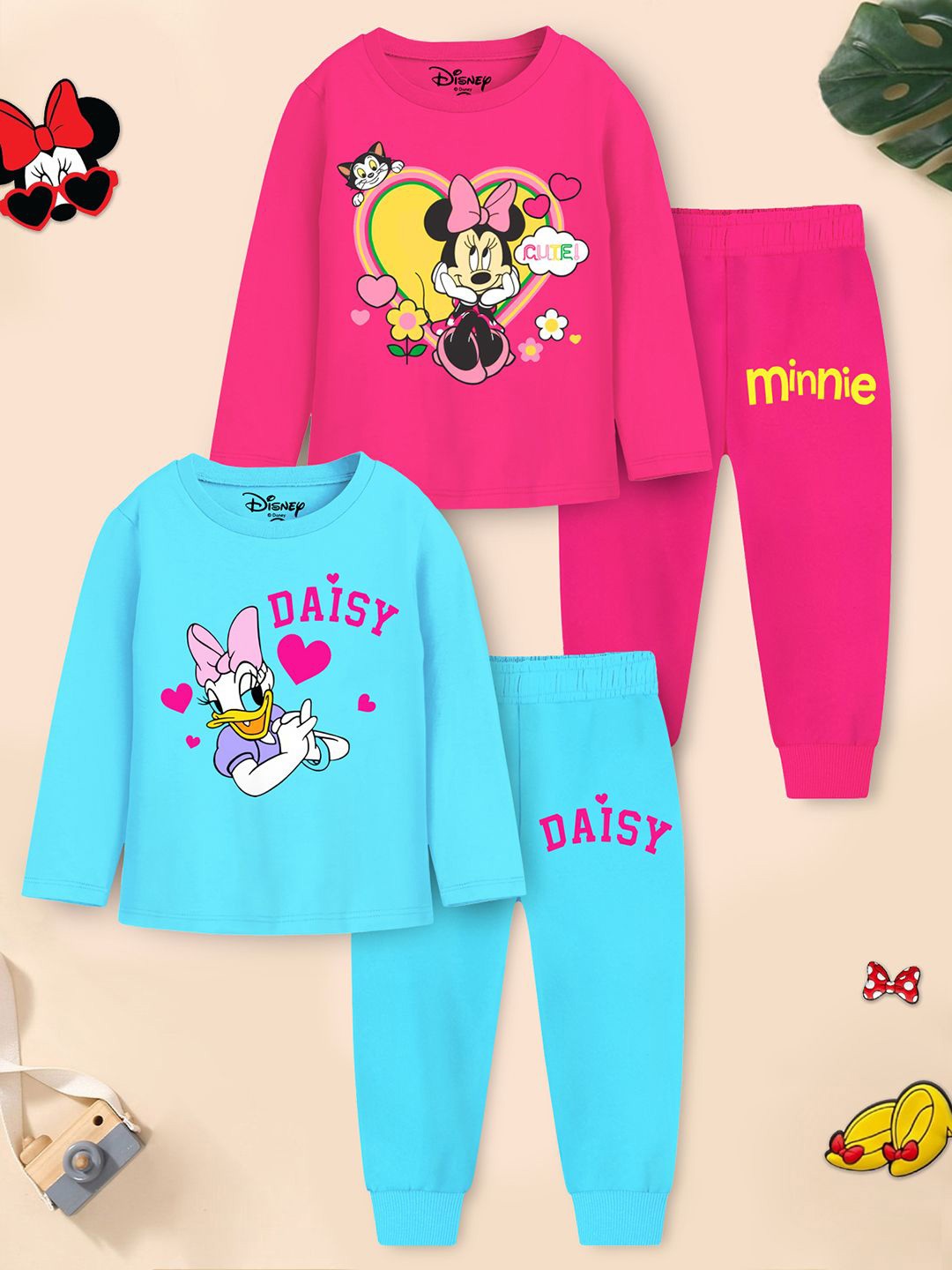 

YK Disney Kids Pack Of 2 Minnie & Daisy Printed Round Neck Sweatshirts With Joggers, Blue