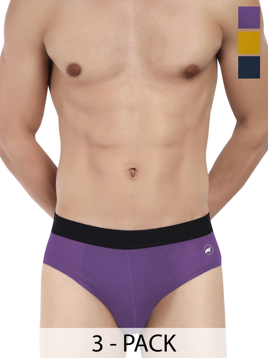 

LOGGERHEAD Pack Of 3 Mid Rise Briefs - LHMB002-Navy-Purple-Yellow-Navy-Purple-Yellow, Navy blue