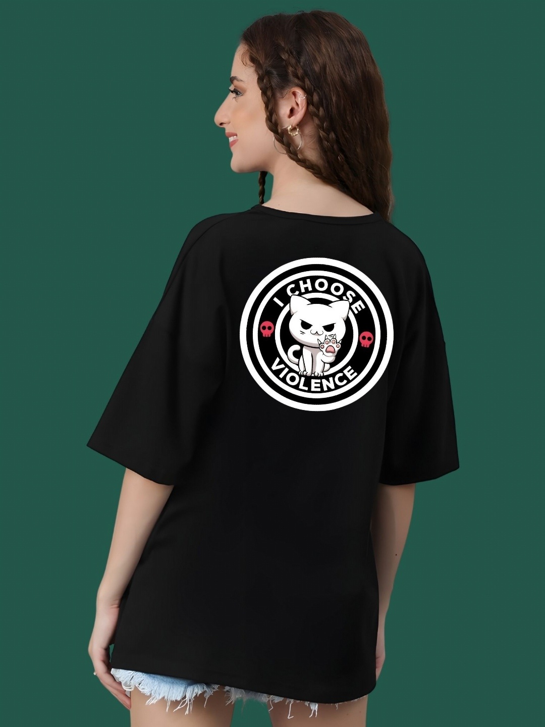 

DressBerry Women Typography Printed Round Neck Cotton Oversized T-shirt, Black