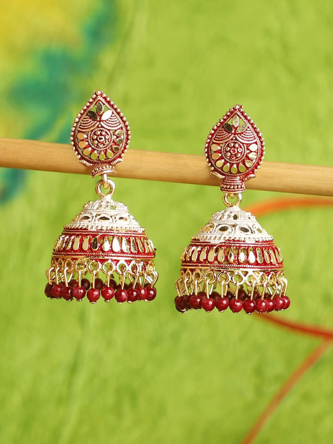 

Anouk Contemporary Jhumkas Earrings, Maroon