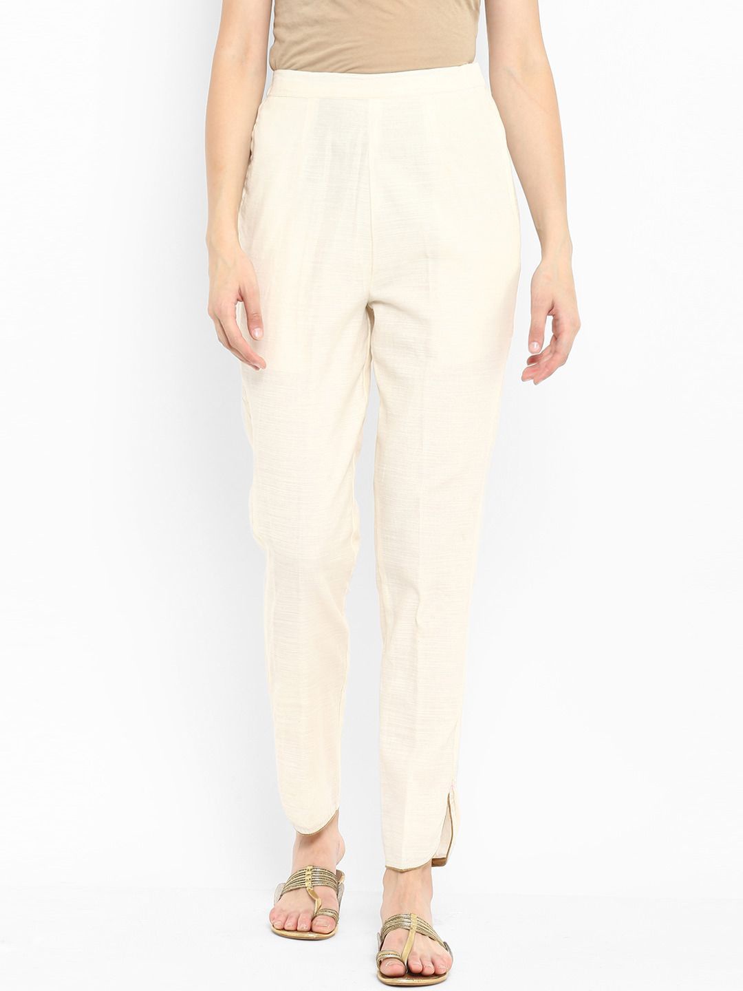 

Abhishti Women Cream Straight Pants With Pockets