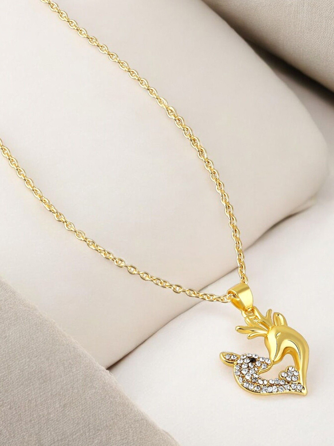 

Mahi Gold-Plated Artificial Stones-Studded Heart Shaped Pendants with Chains