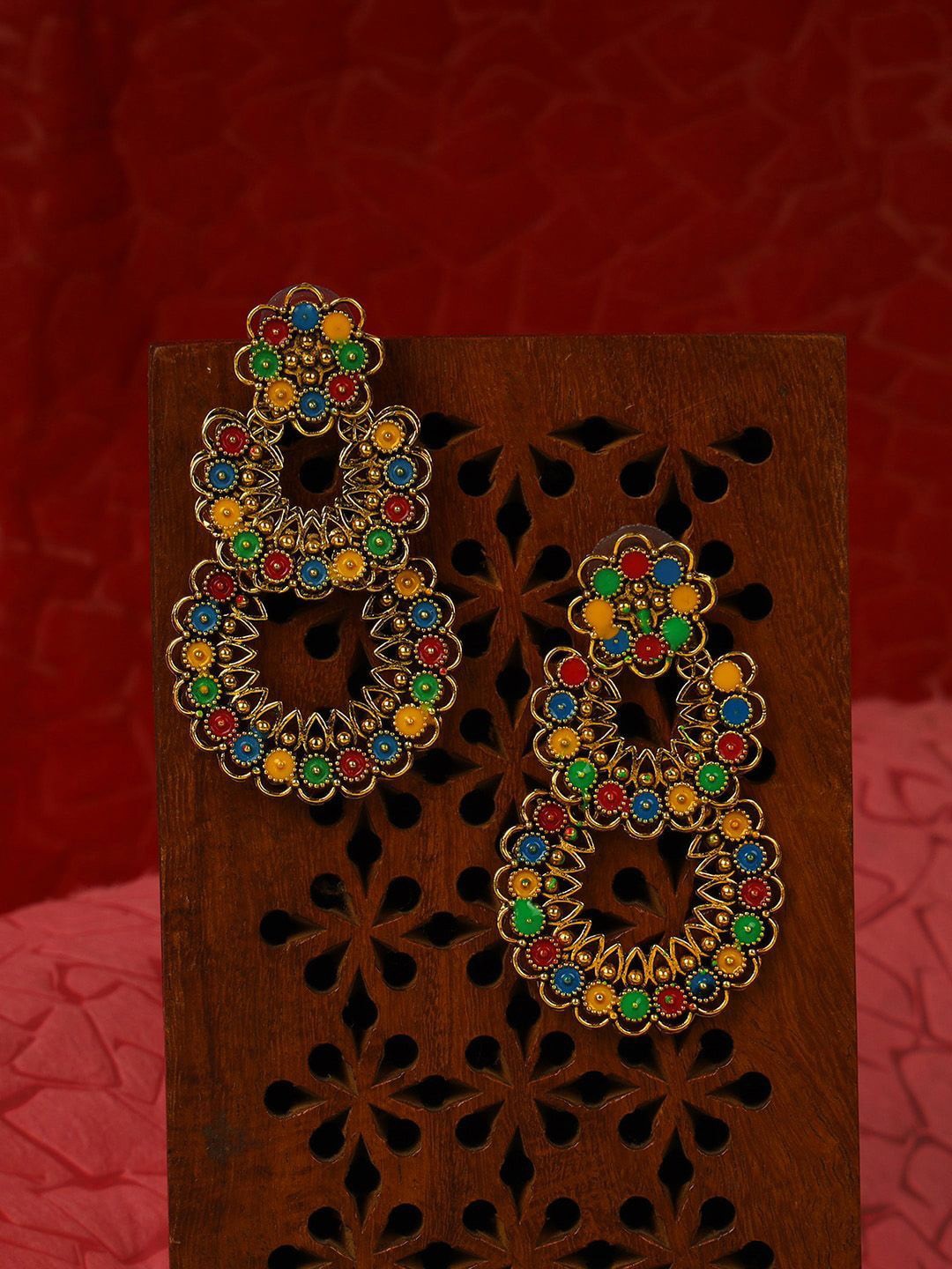 

Anouk Gold-Plated Beaded Traditional Layered Circular Shaped Drop Earrings