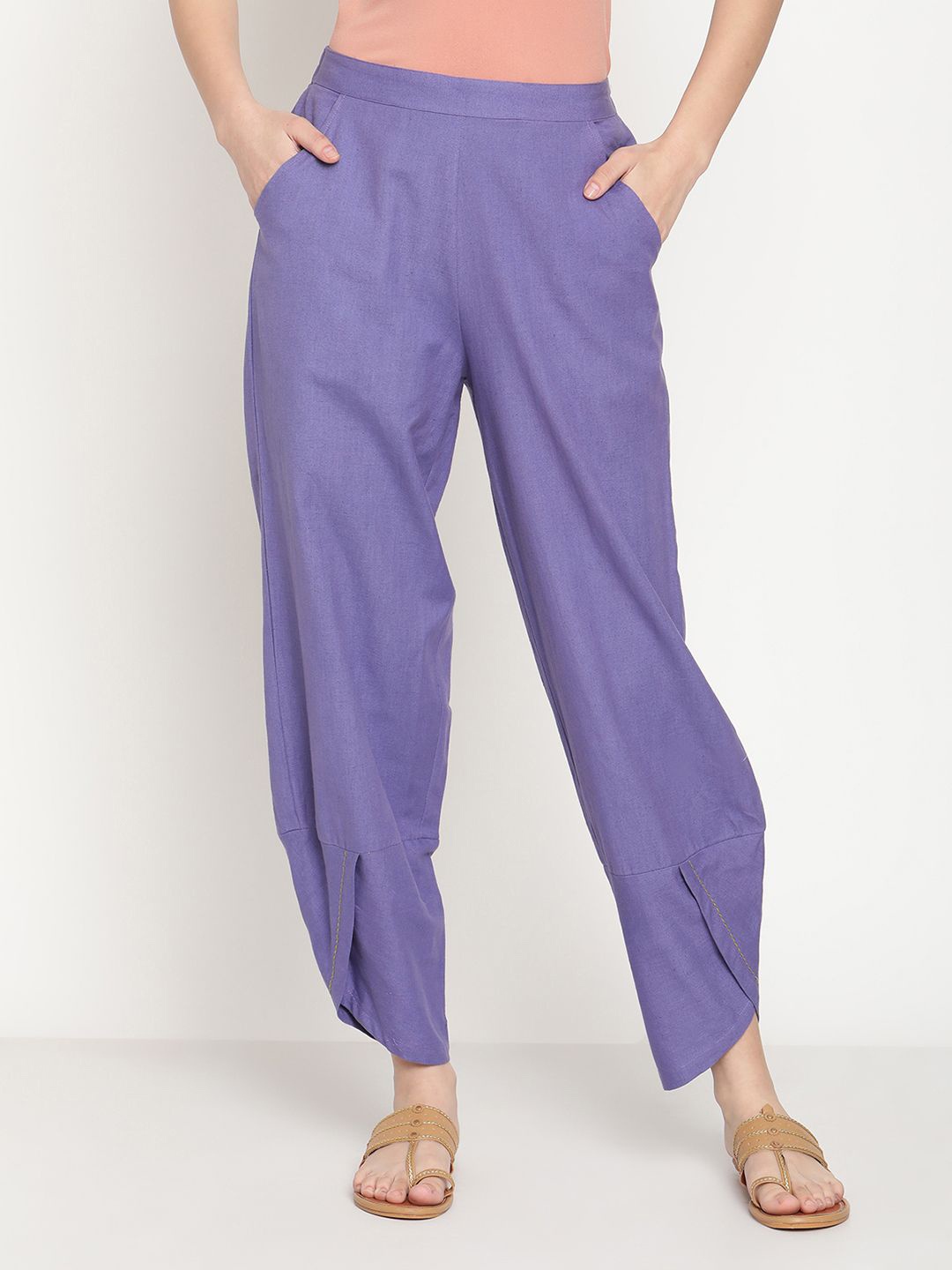 

Abhishti Women Cotton Flex Very Peri Overlapped Hem Pants, Violet