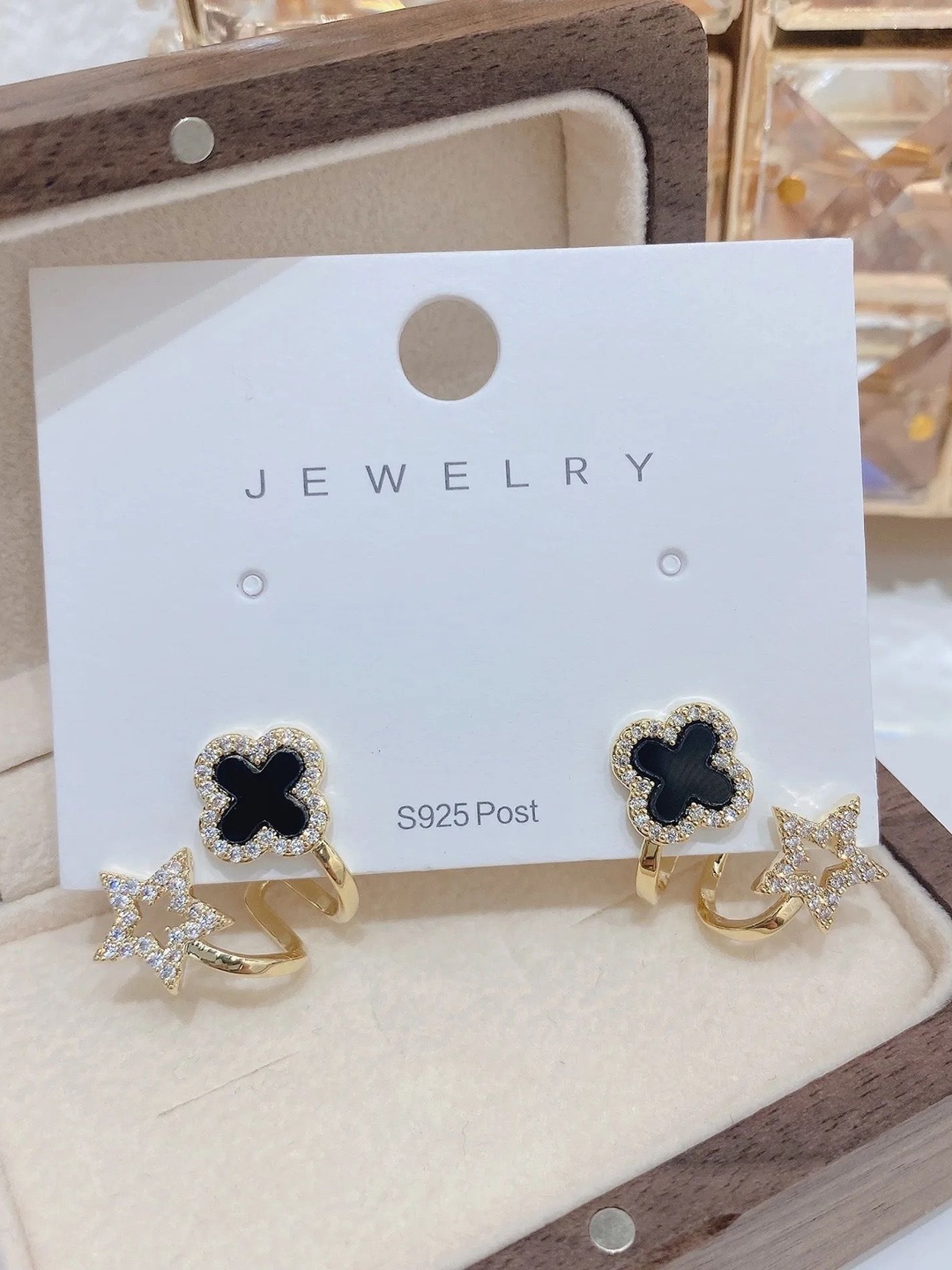 

Celestique Korean Cubic Zirconia Studded Contemporary Studs, Gold